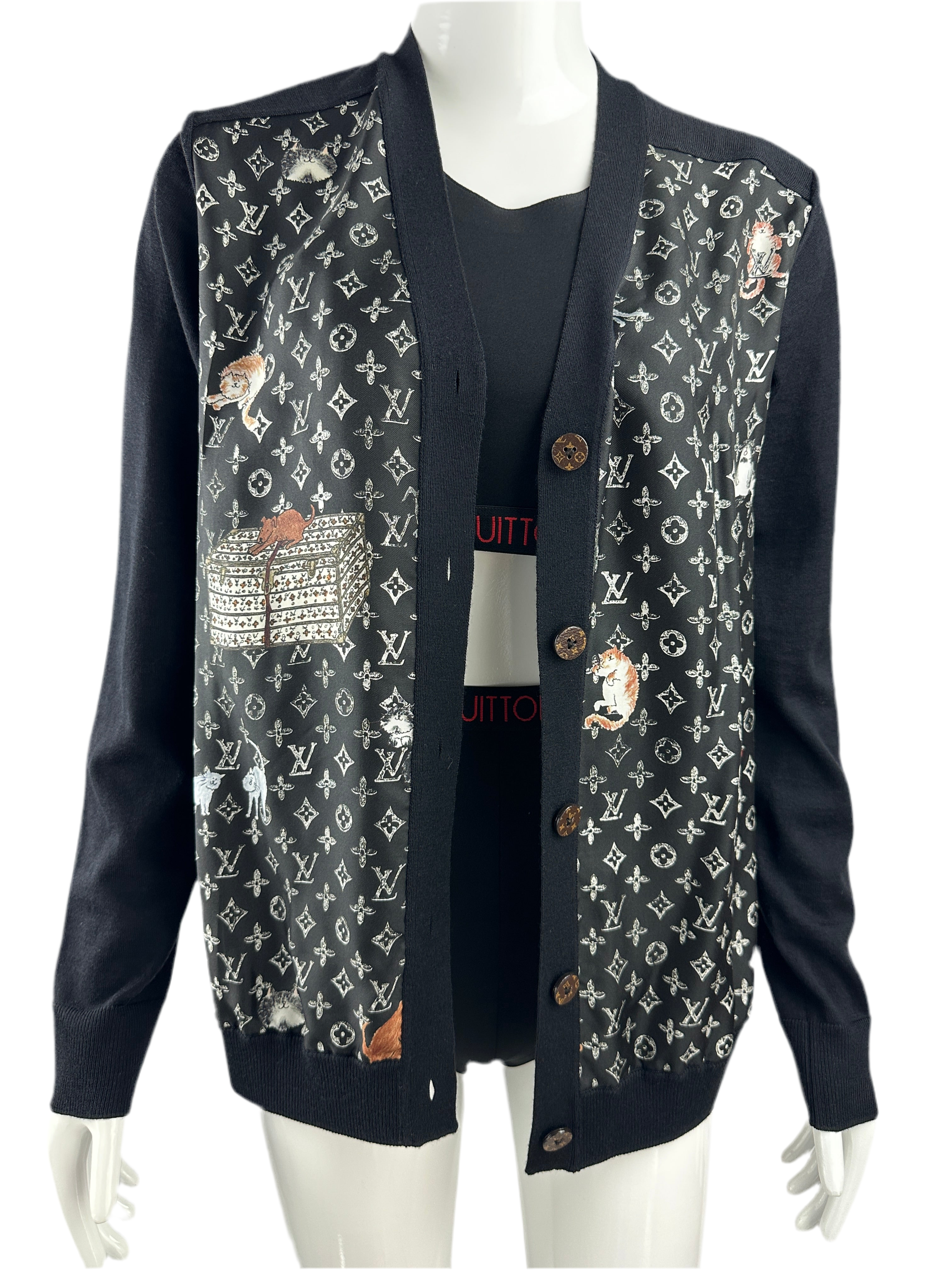 Louis Vuitton Catogram Grace Coddington Black silk monogram cardigan jumper - Size S
