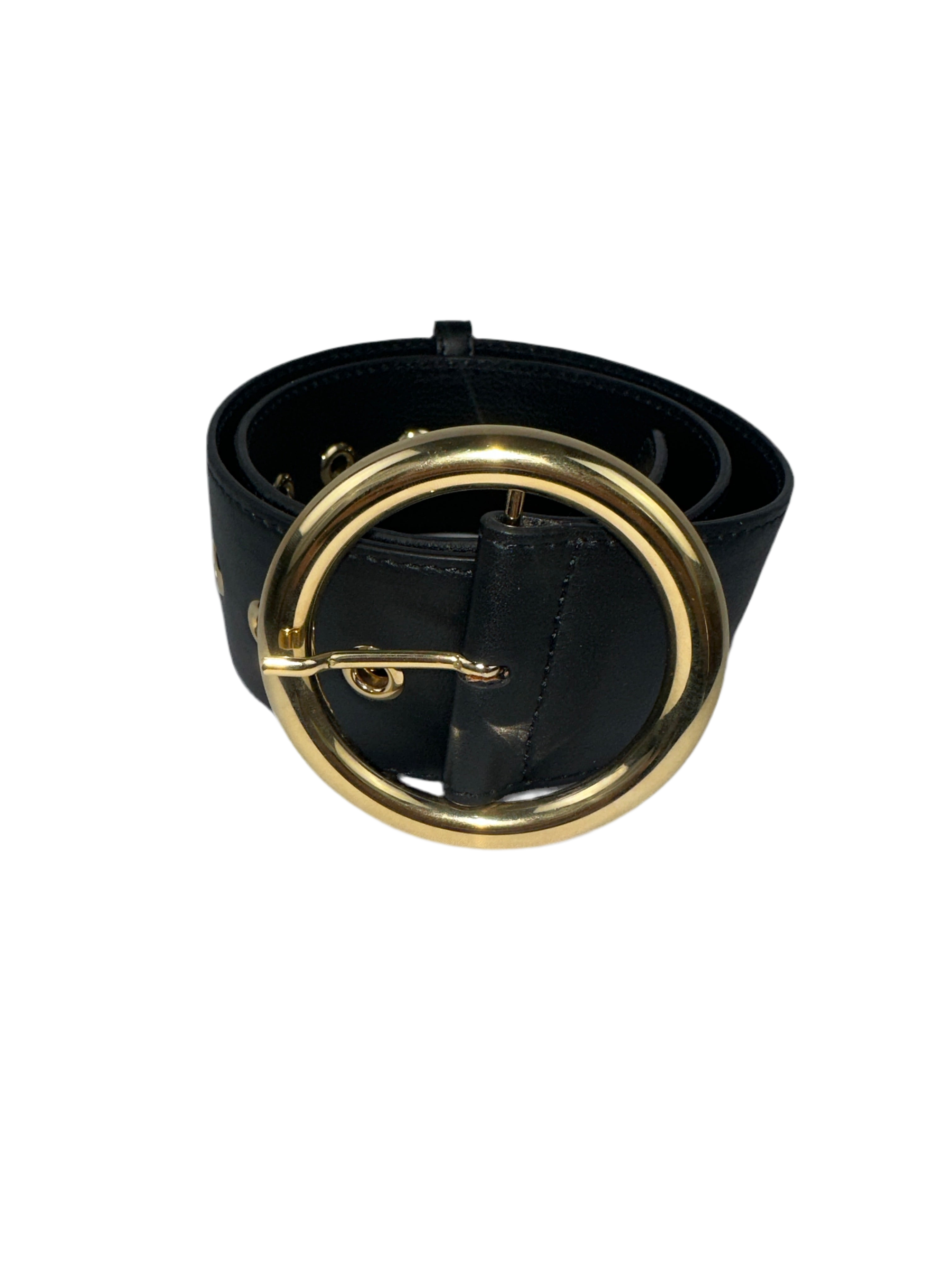 Elie Saab black belt with gold eyelets