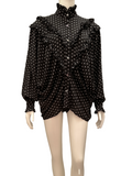 Alexa Chung black blouse with white polka dots - size 38