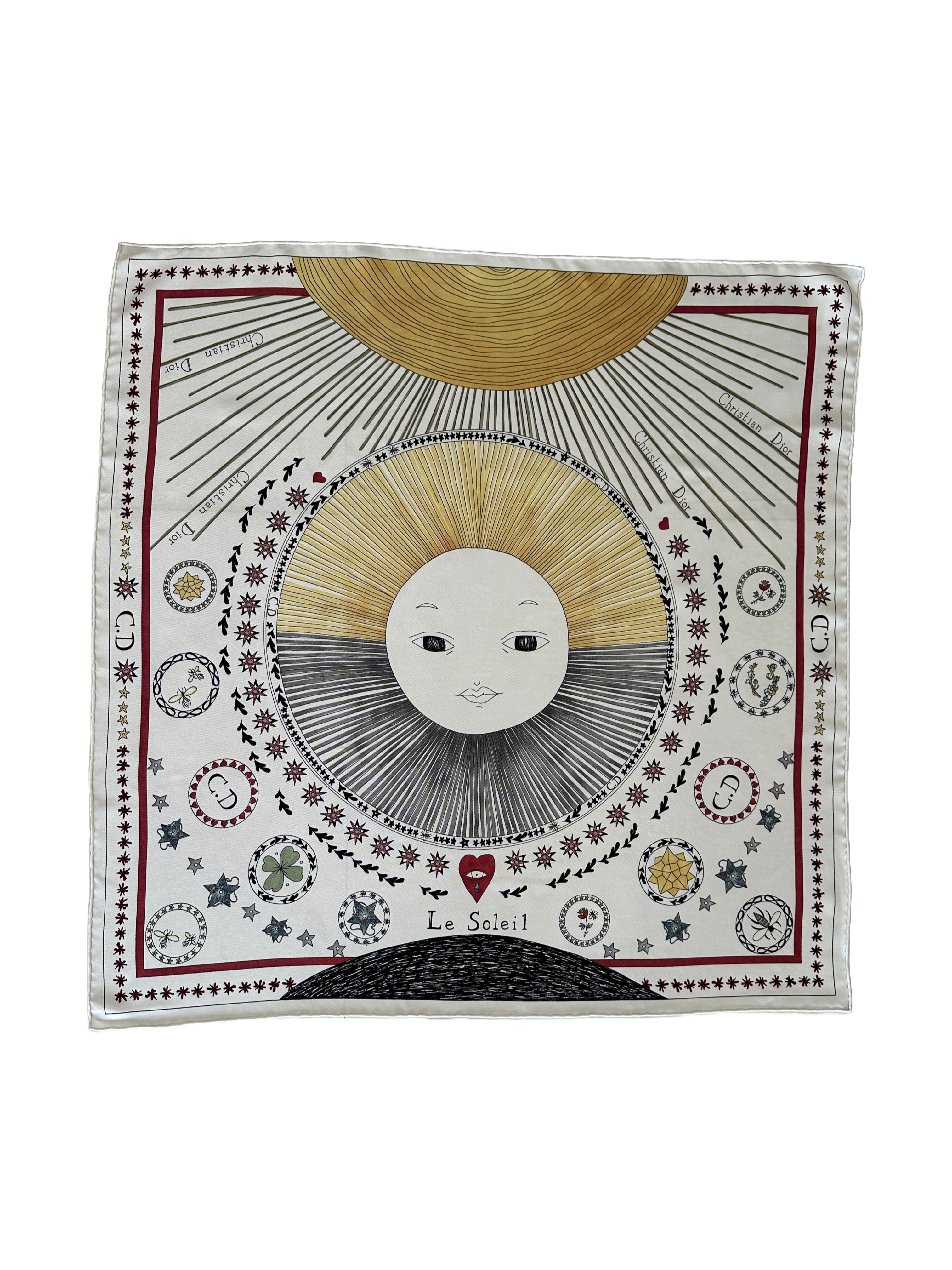 Dior silk square scarf with sun and multiple patterns