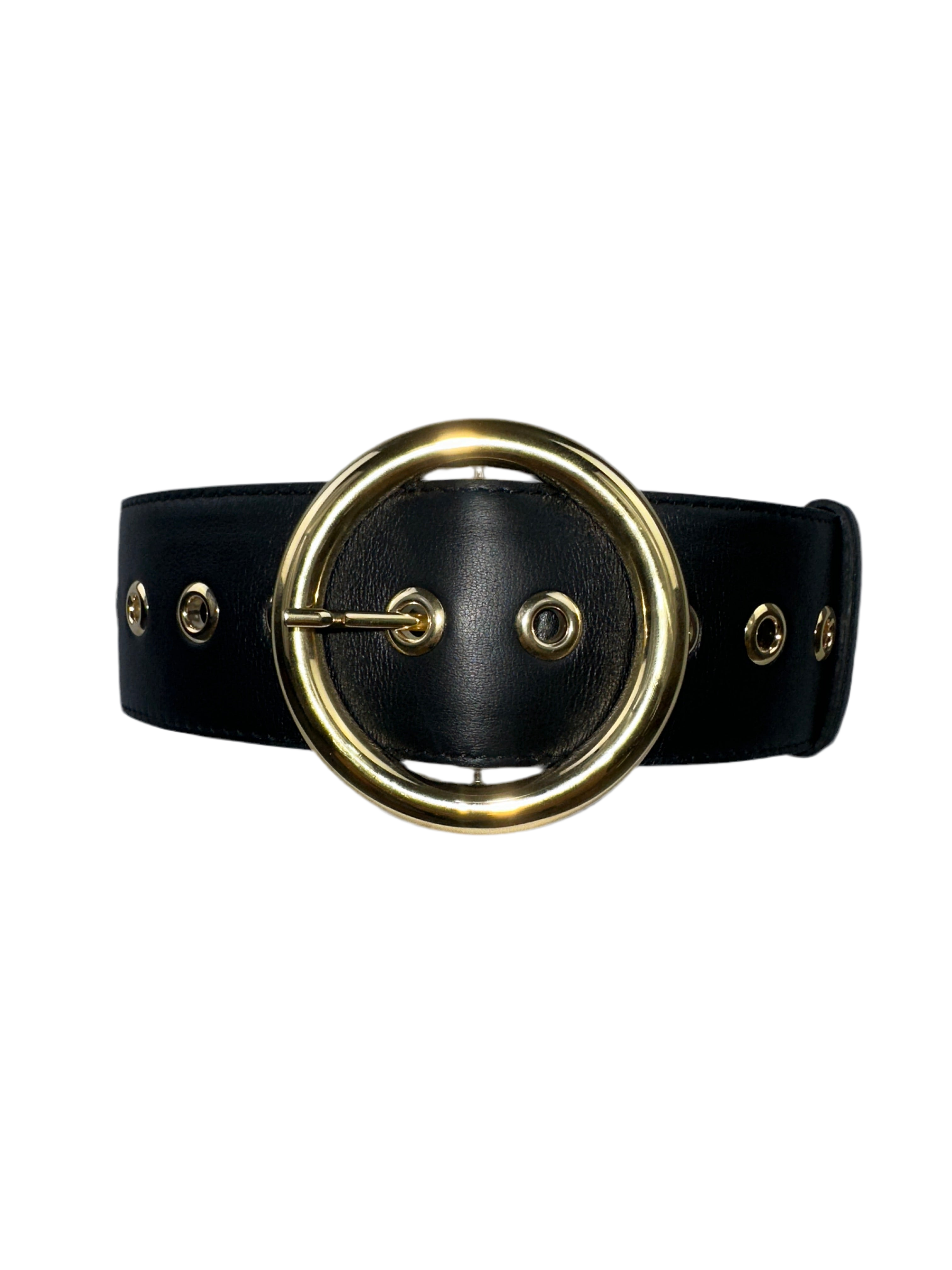 Elie Saab black belt with gold eyelets