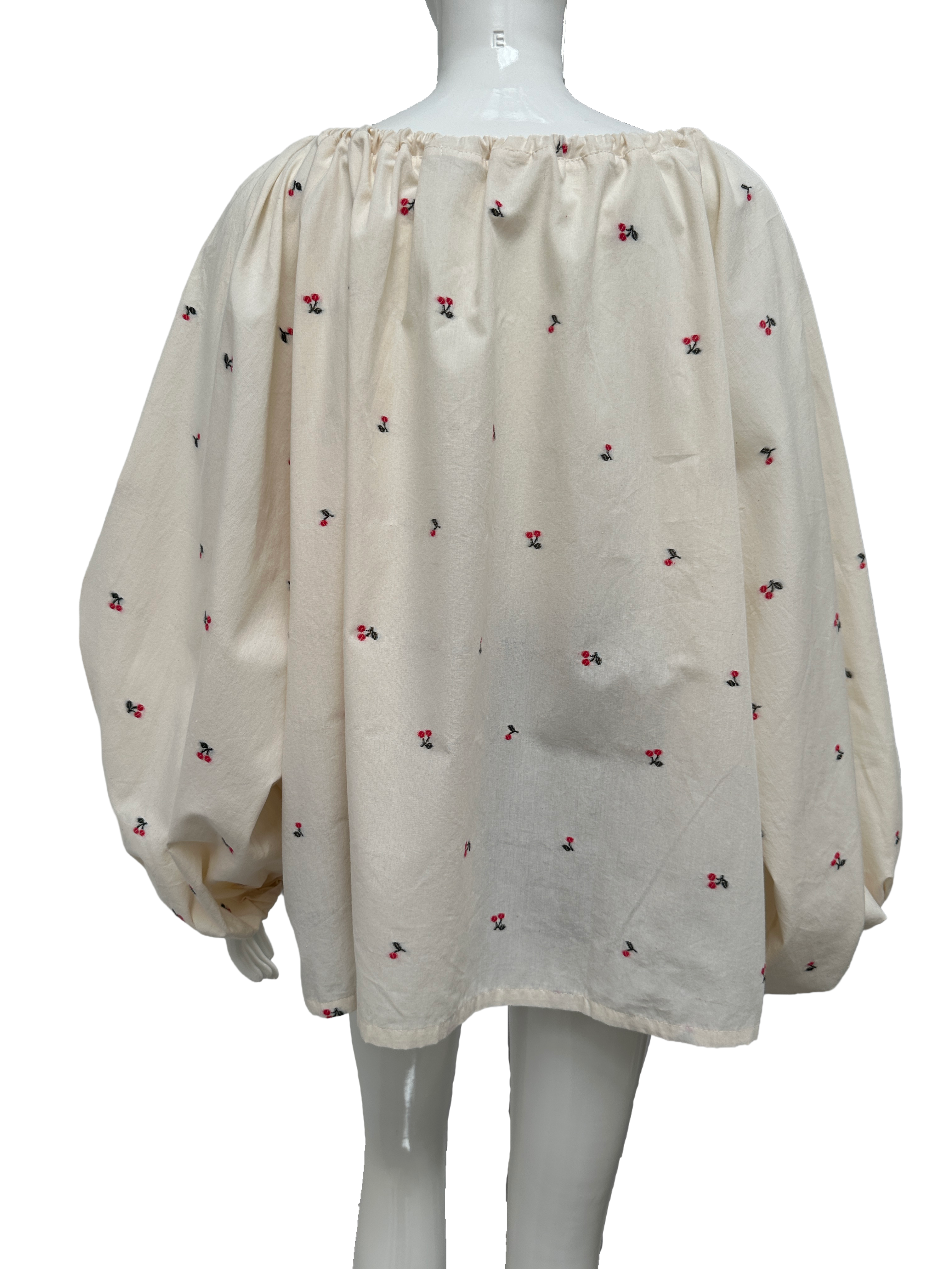 Le Petit Trou cherry embroidered cotton puff sleeve blouse - size TU