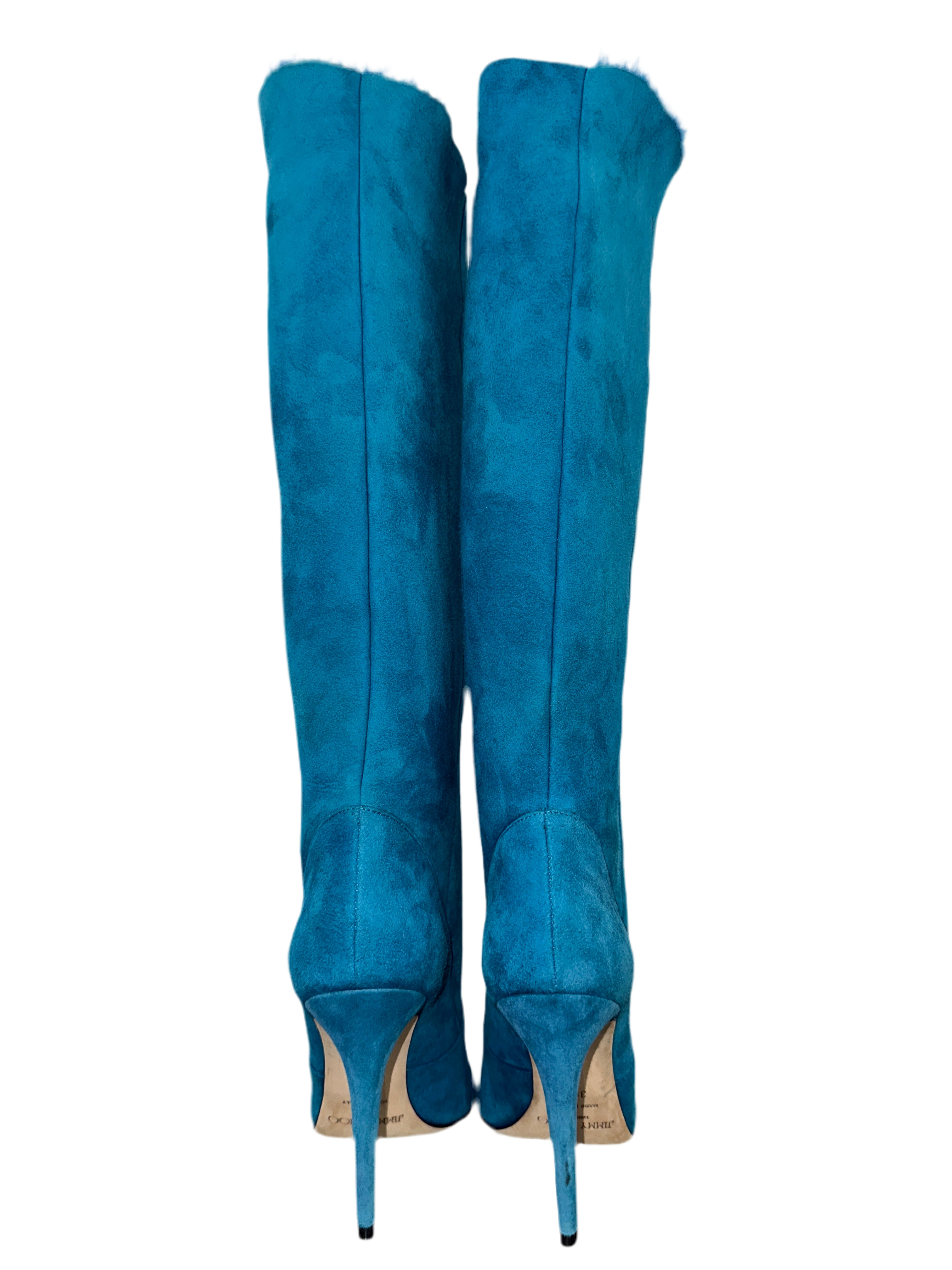 Jimmy Choo blue Suede & fur tattou pull on boots - size 36.5