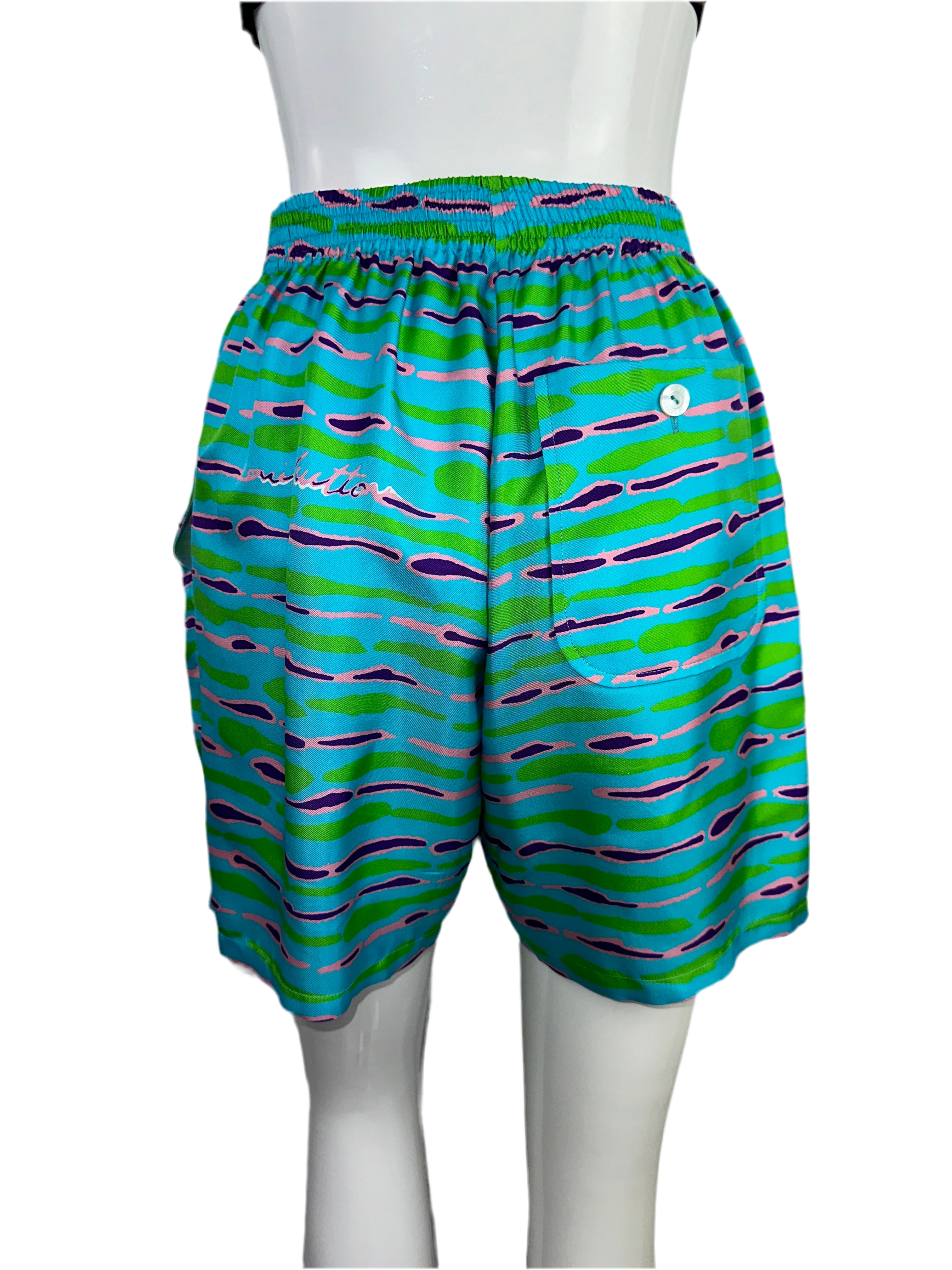 Louis Vuitton blue silk shorts with green, pink and purple shapes - size 34