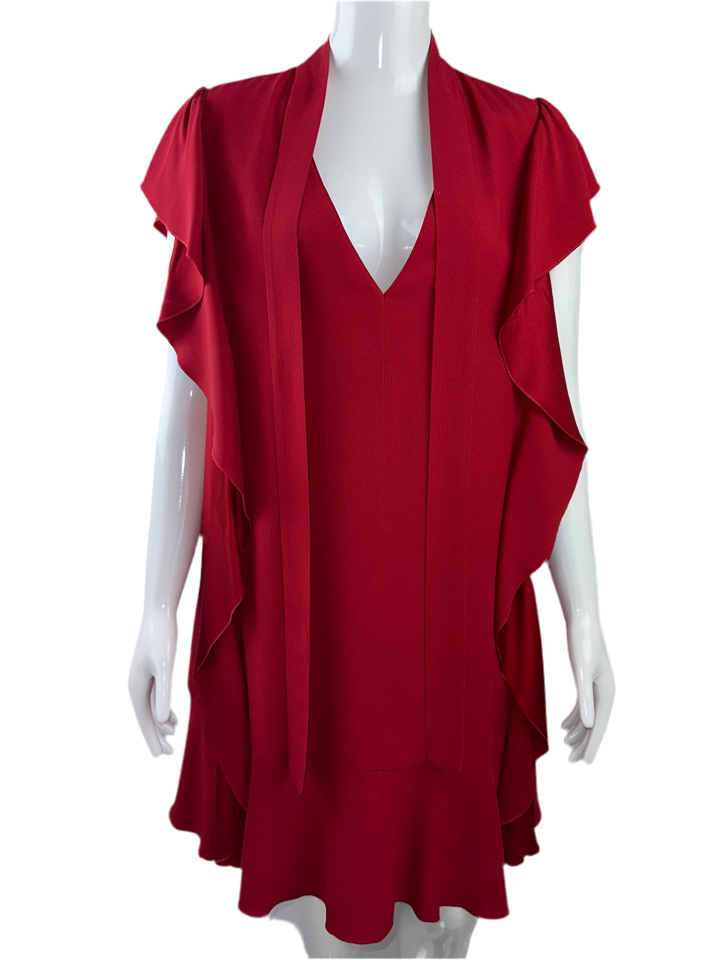 Red Valentino red dress with V-neckline and side ruffles - size 44
