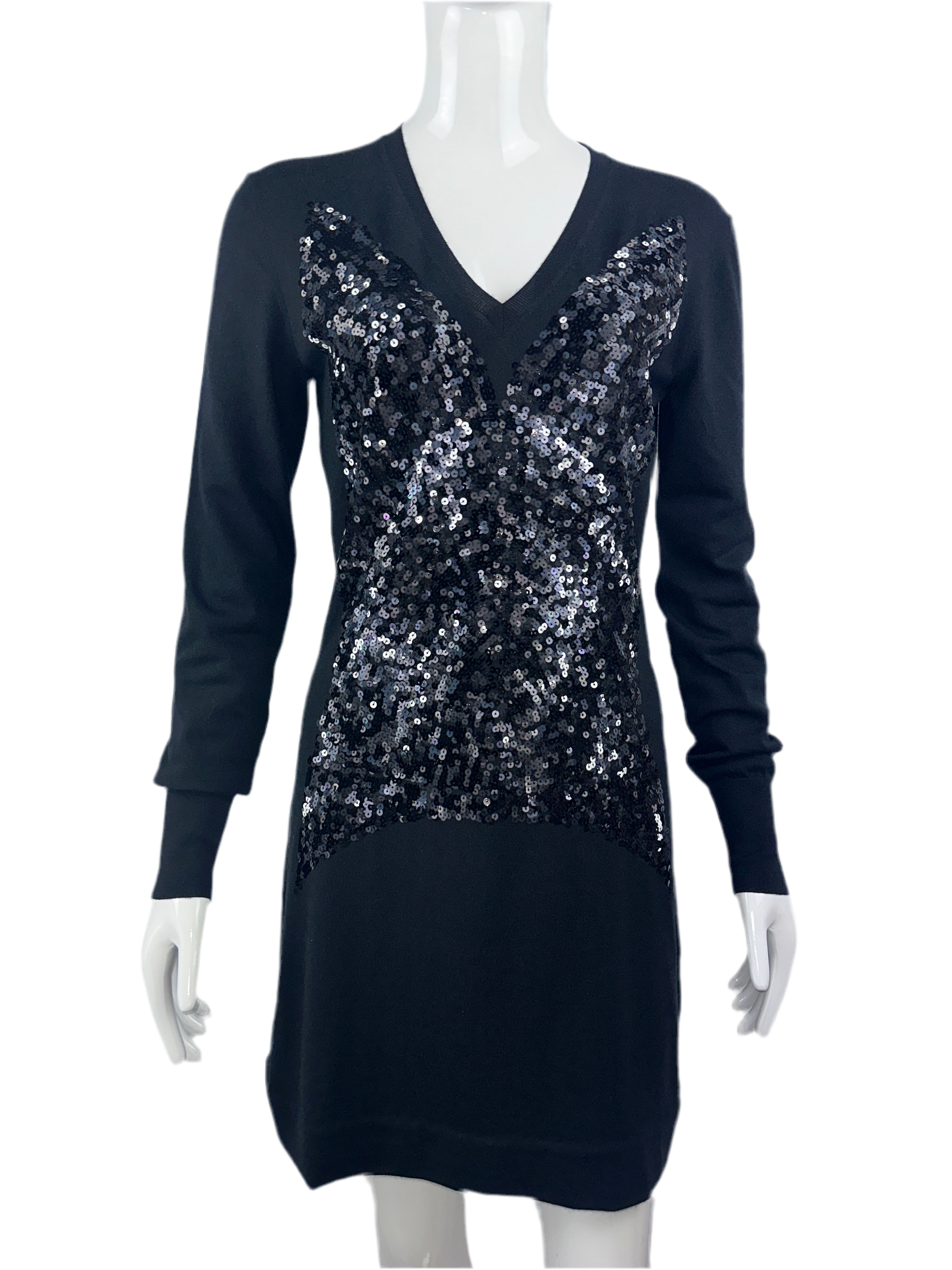 Louis Vuitton black cashmere dress with sequins - size 34