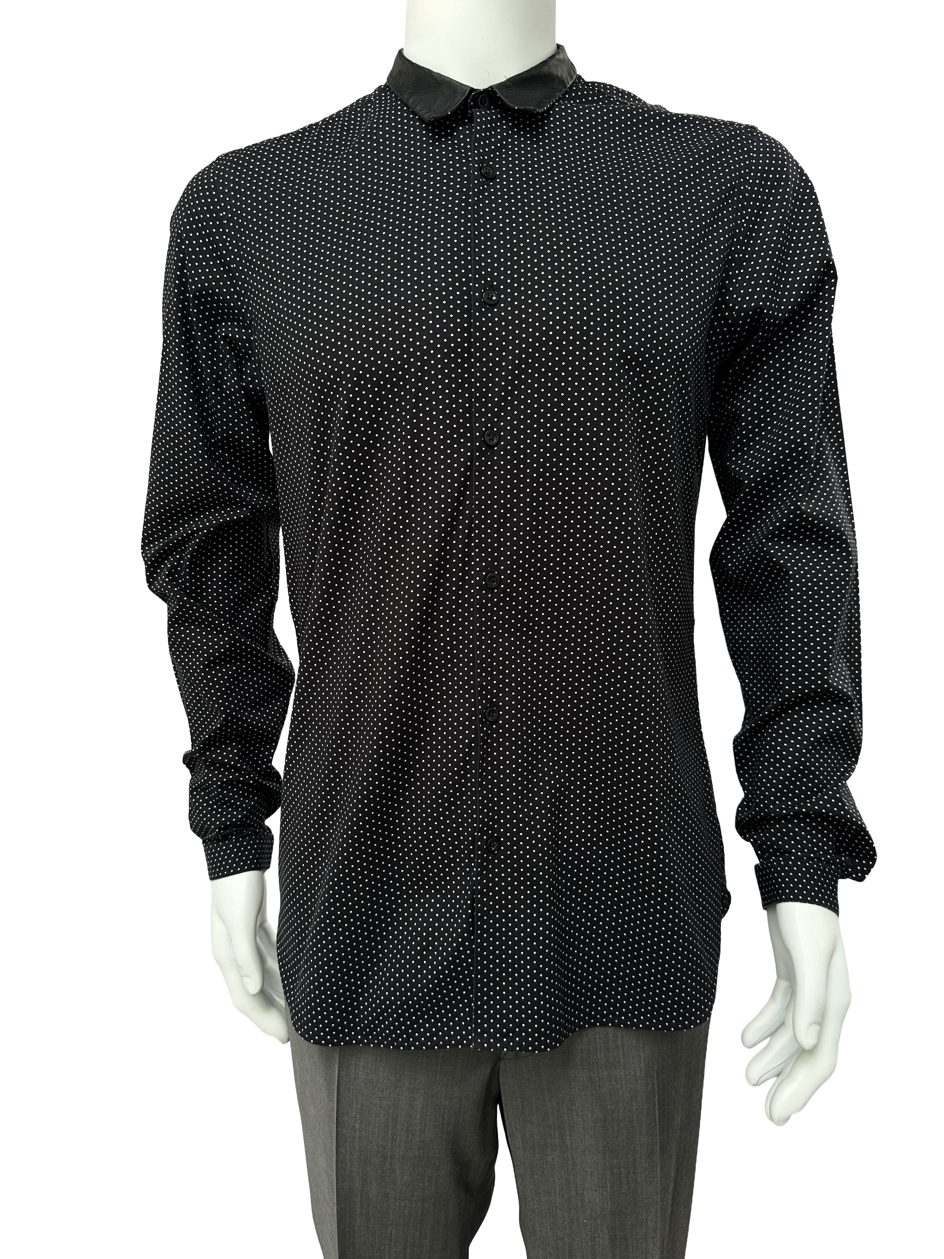 The Kooples black polka dot shirt with leather collar - size M