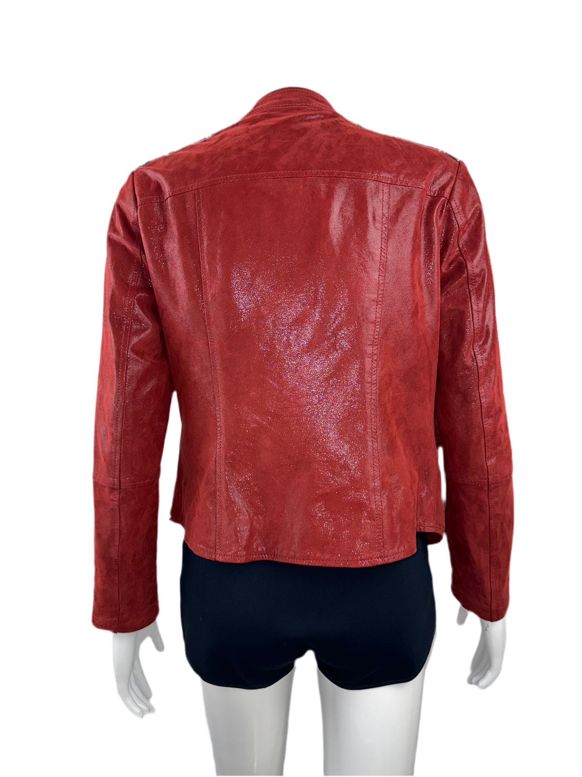 One step shiny red jacket with sequins on shoulders - size 36