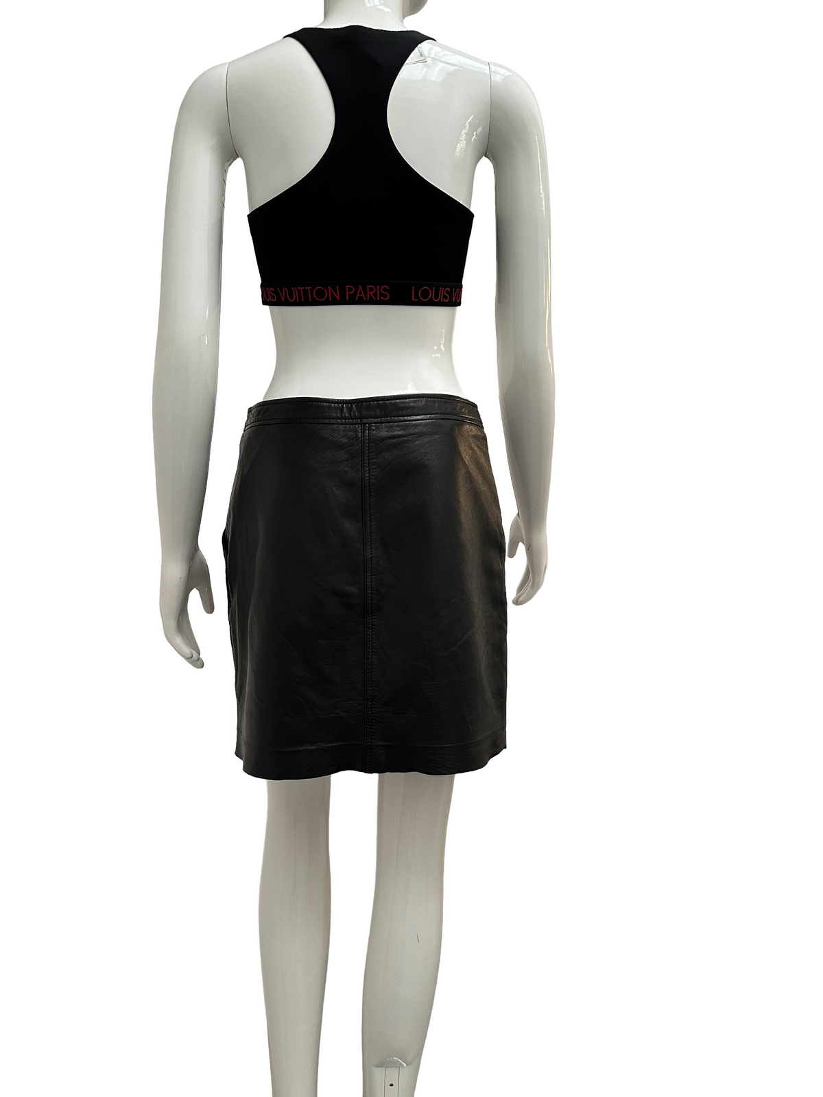 Berenice Black leather skirt with silver zip - size 36