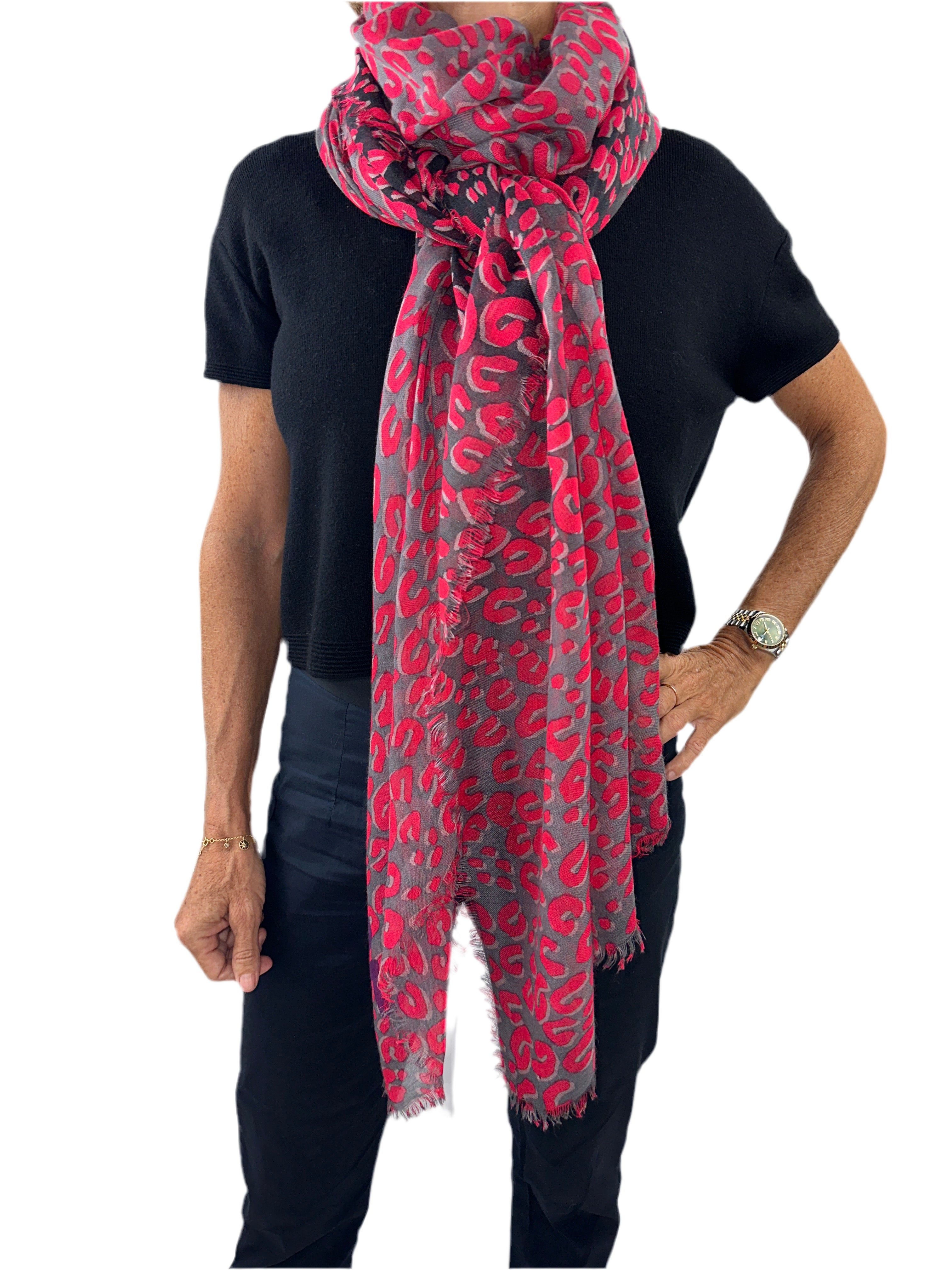 Louis Vuitton fuchsia/black leopard blurry print stole