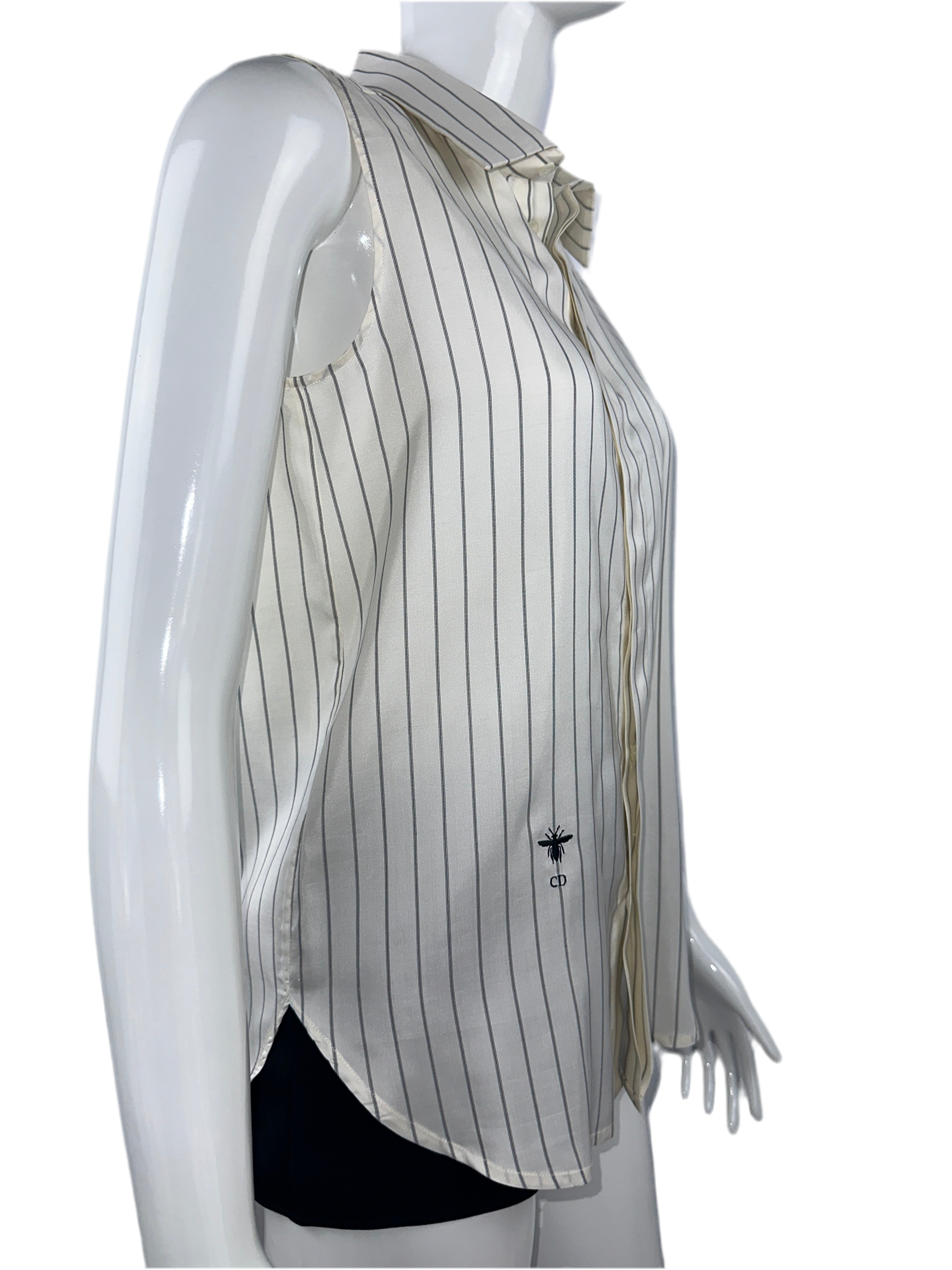 Dior white and black striped sleeveless blouse - size 36