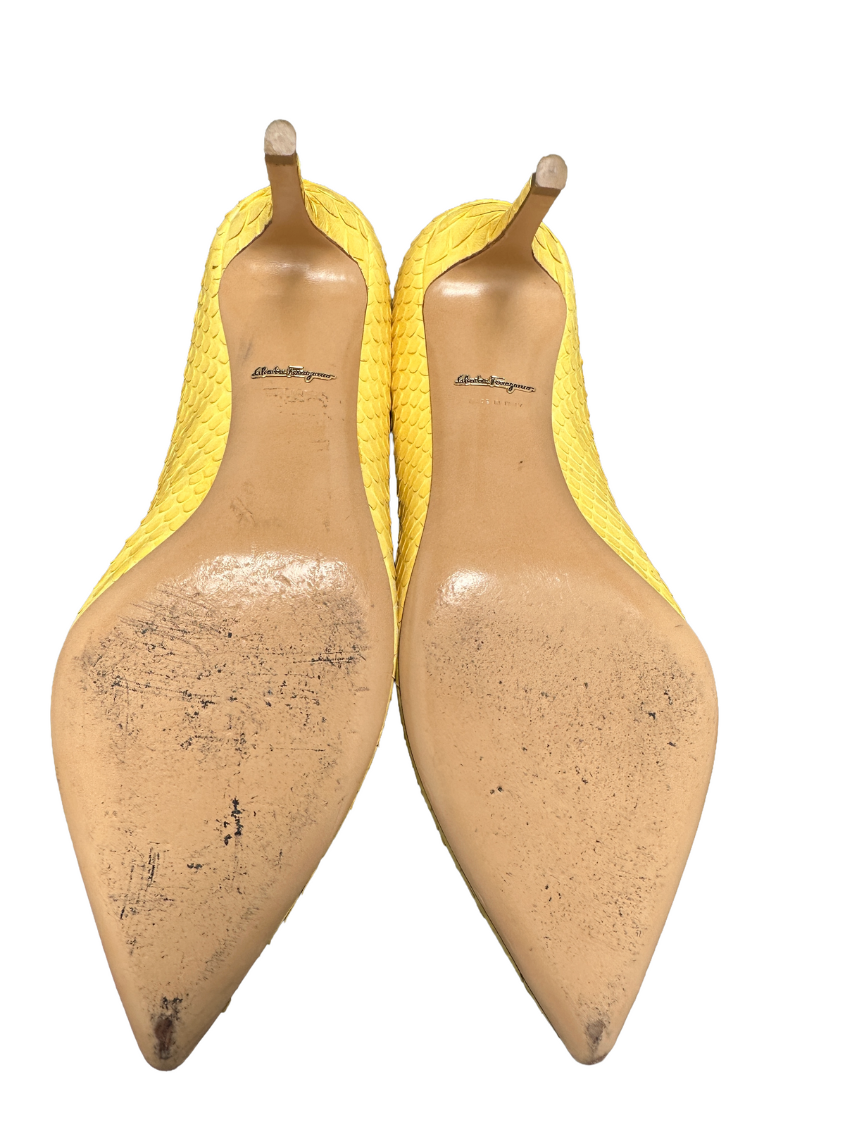Salvatore Ferragamo yellow python susi pumps - size 37.5