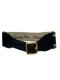 Dior blue/beige logo embroidered canvas and black leather Saddle belt small