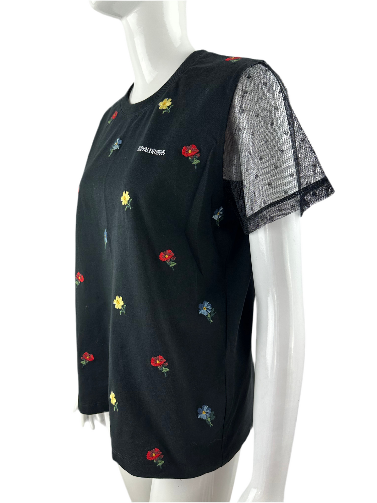 Red Valentino floral embroidered cotton T-shirt black - size L