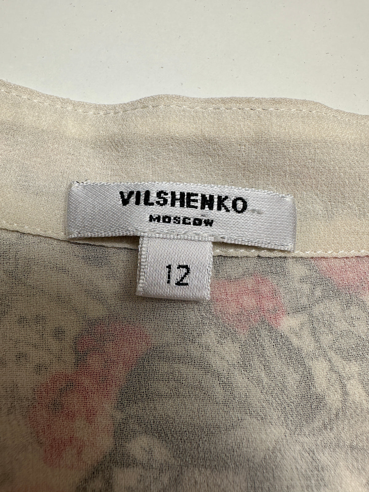 Vilshenko off-white dress with pink and grey motif - size 40