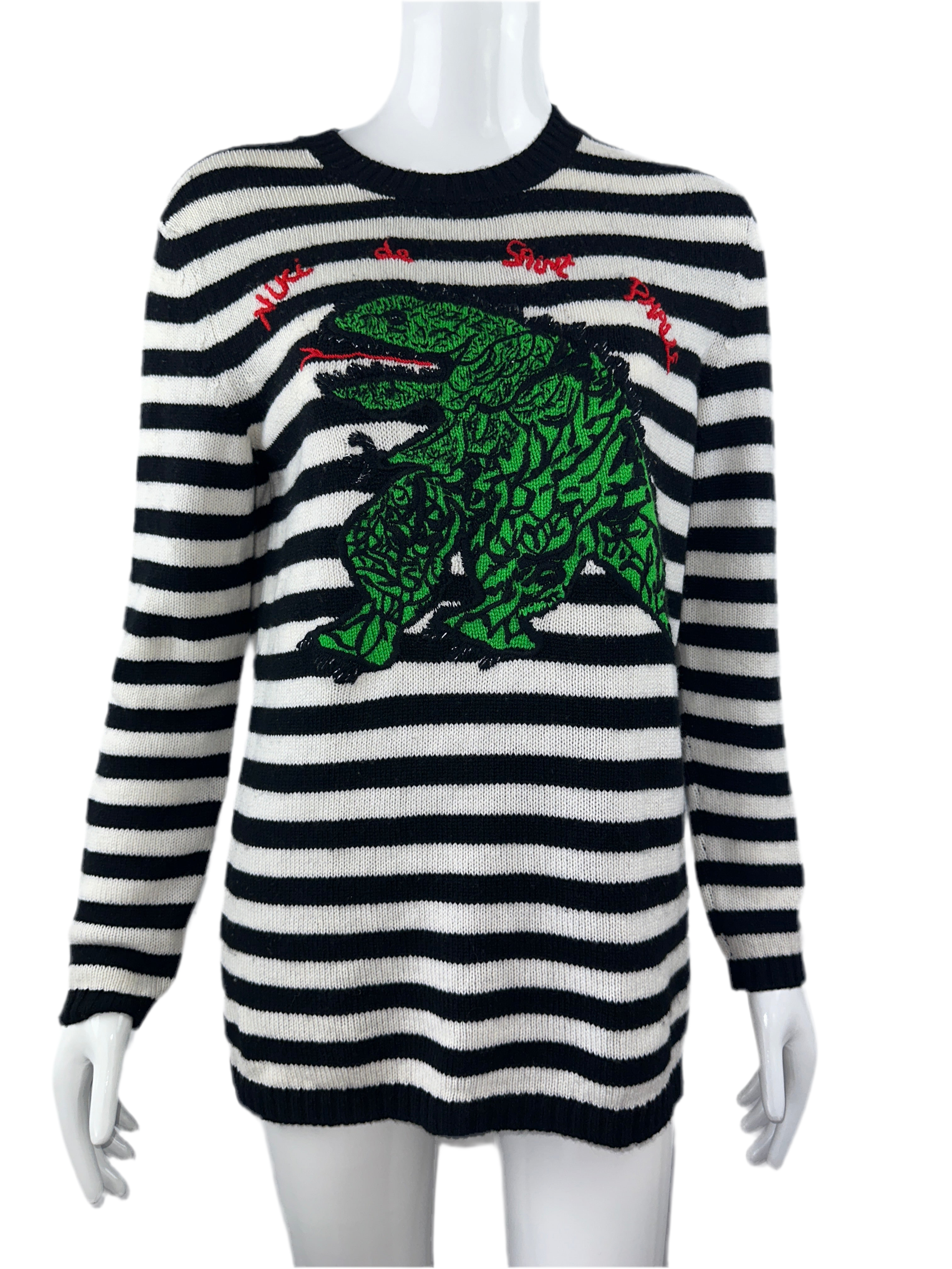 Dior black and white striped sweater with dragon on front - size 34