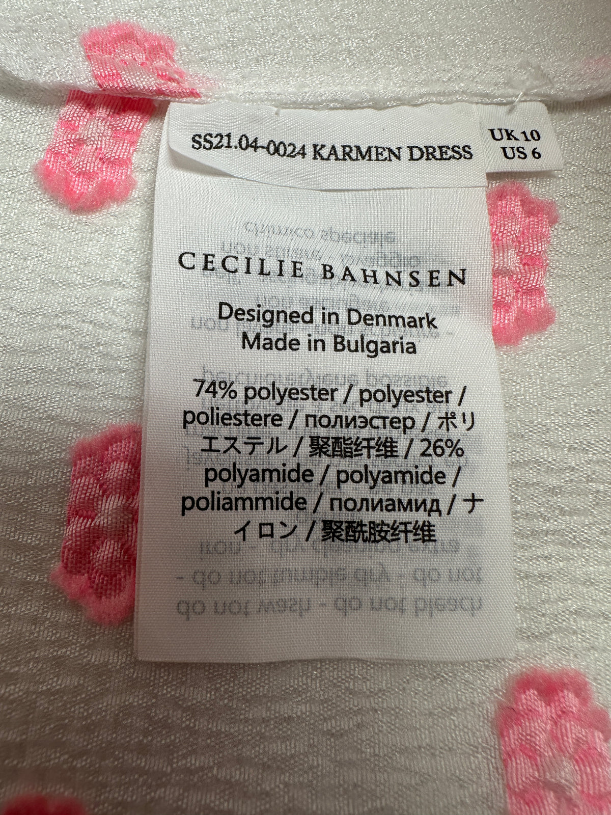 Cecilie Bahnsen Karmen white dress with pink flowers - size 38