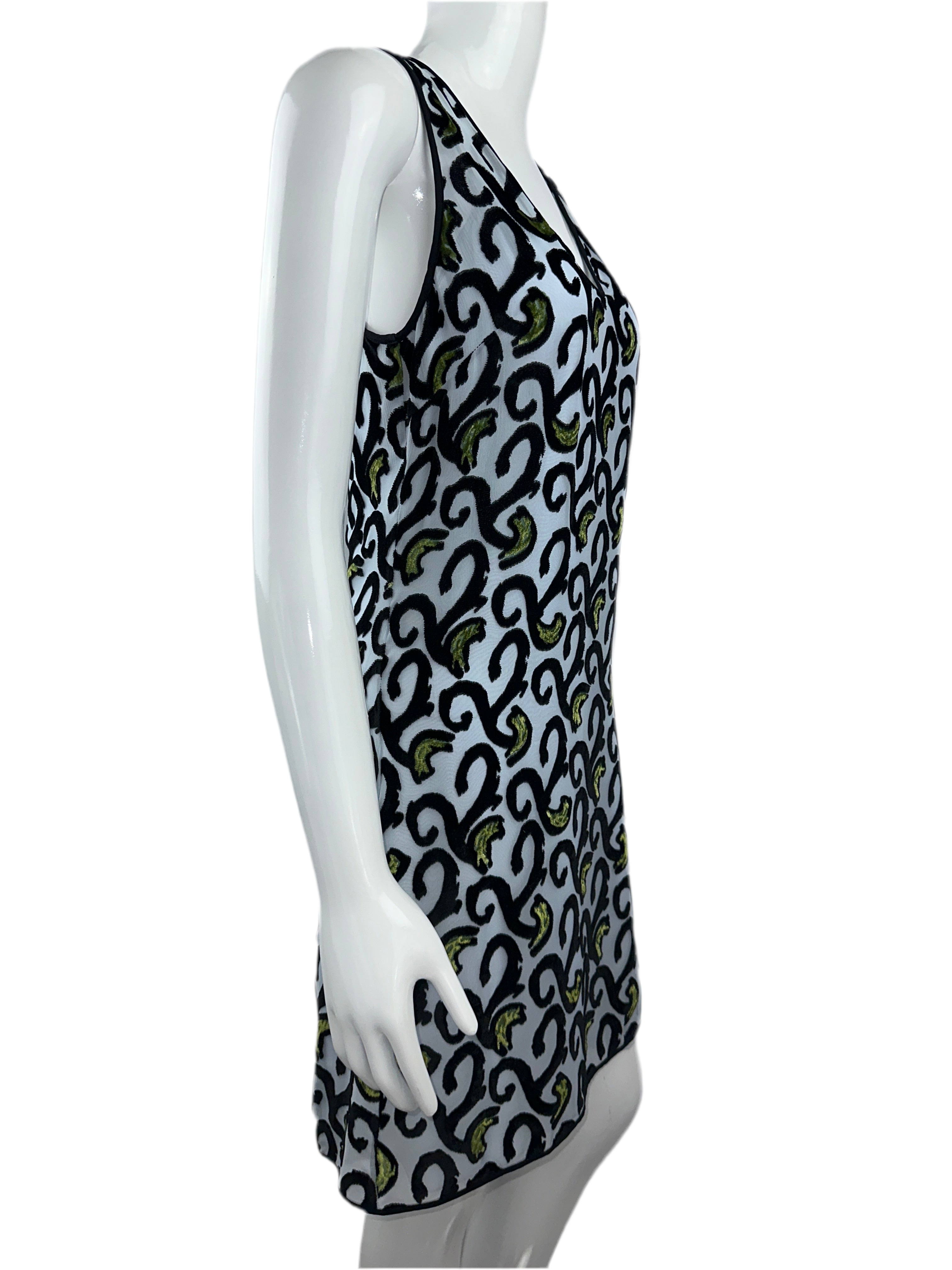 Dior blue sleeveless V-neck dress with black and green motifs - size 36