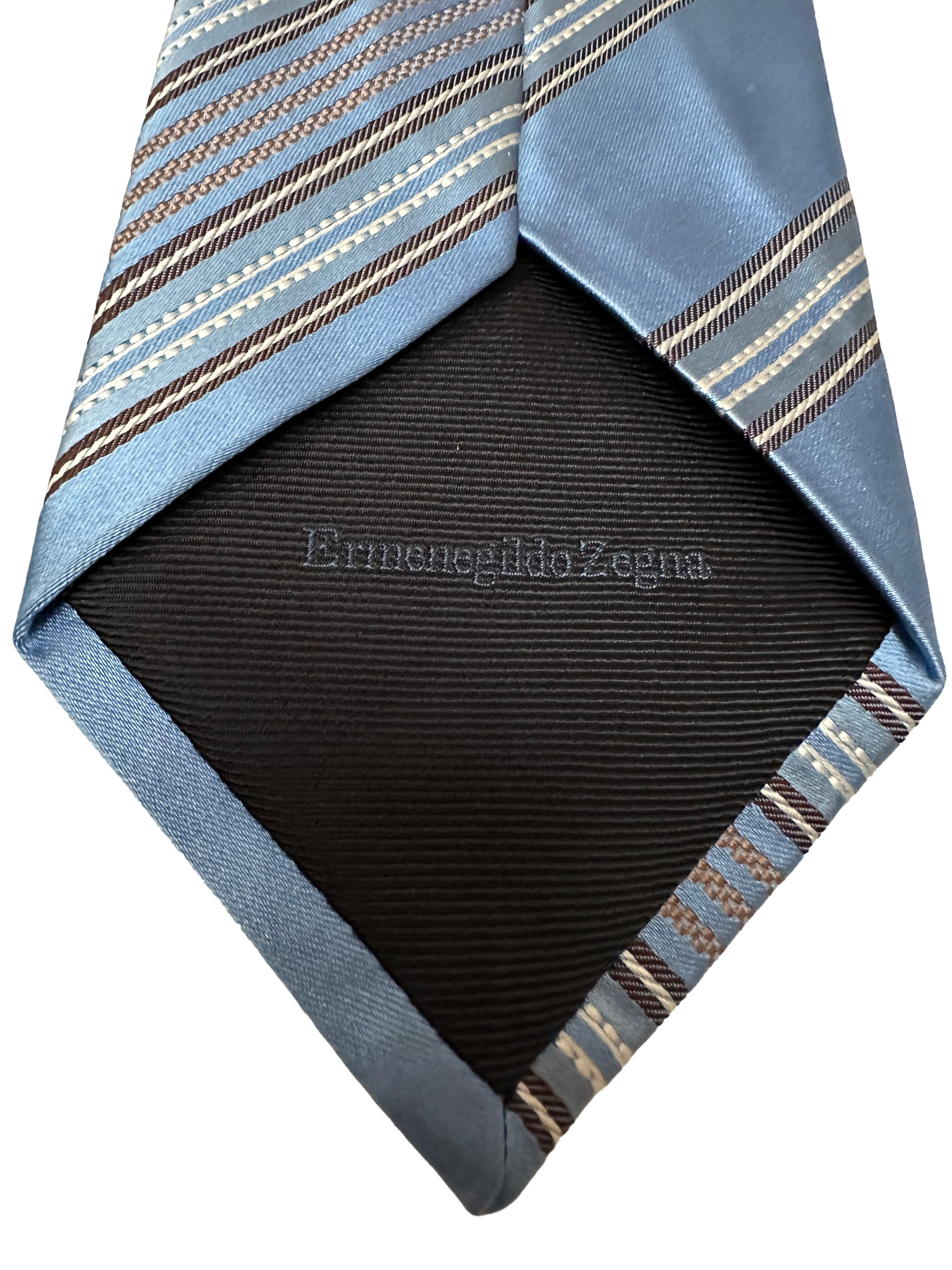 Ermenegildo Zegna silk tie (light blue & brown stripes)