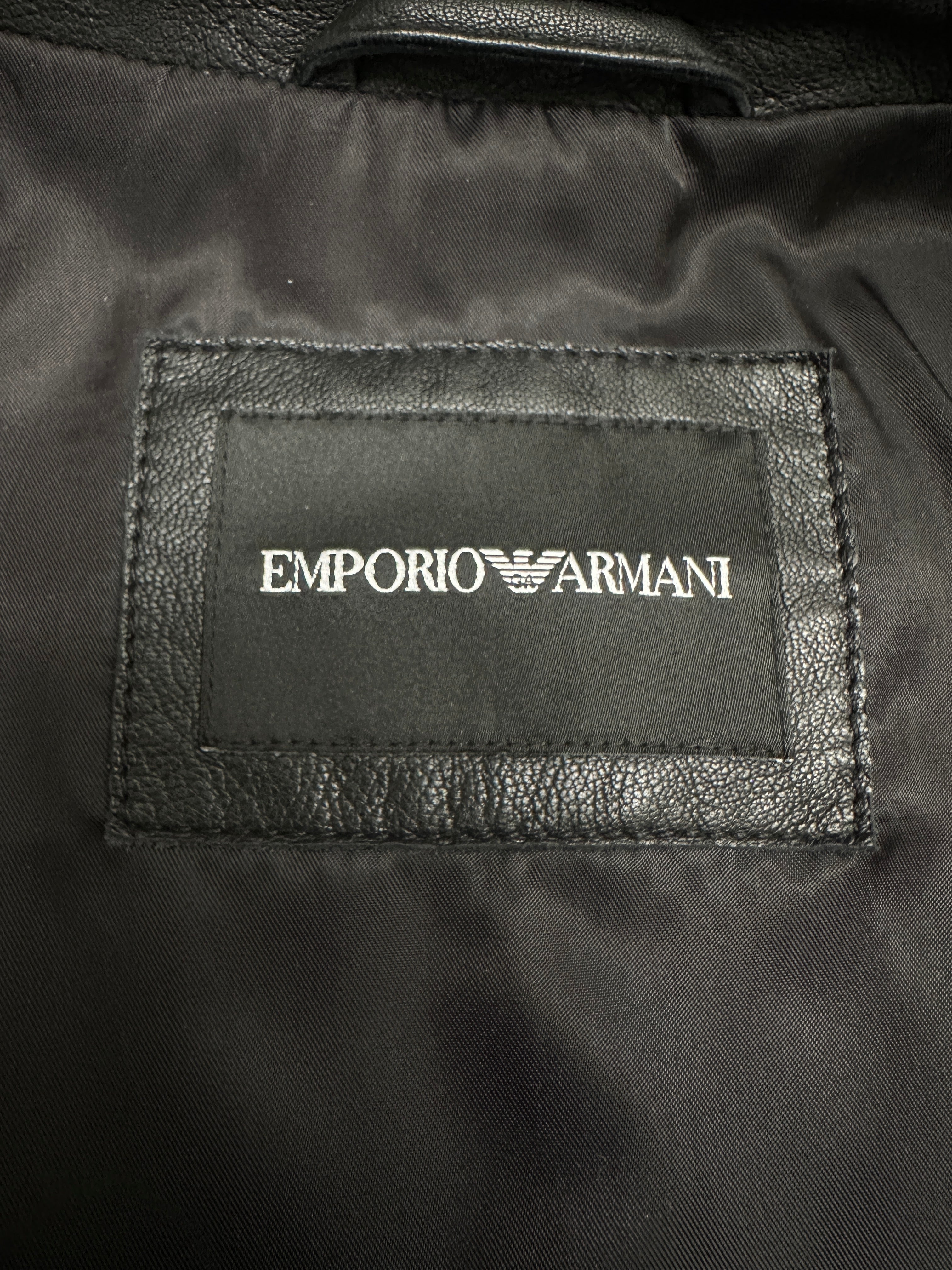 Emporio Armani black leather biker jacker - size 44