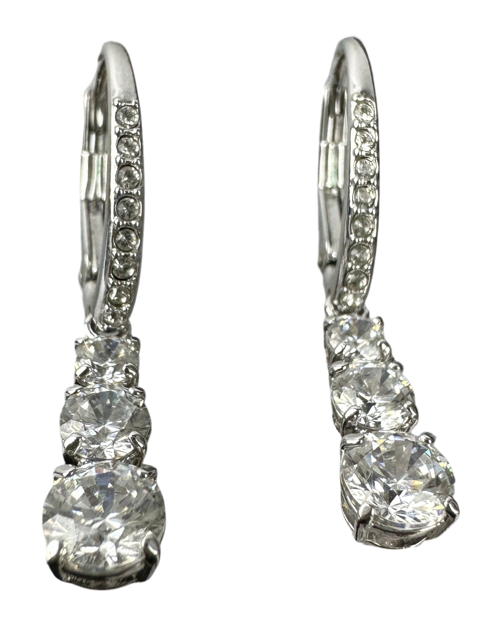 Swarovski attract trilogy round pierced earrings in rhodium-plated metal