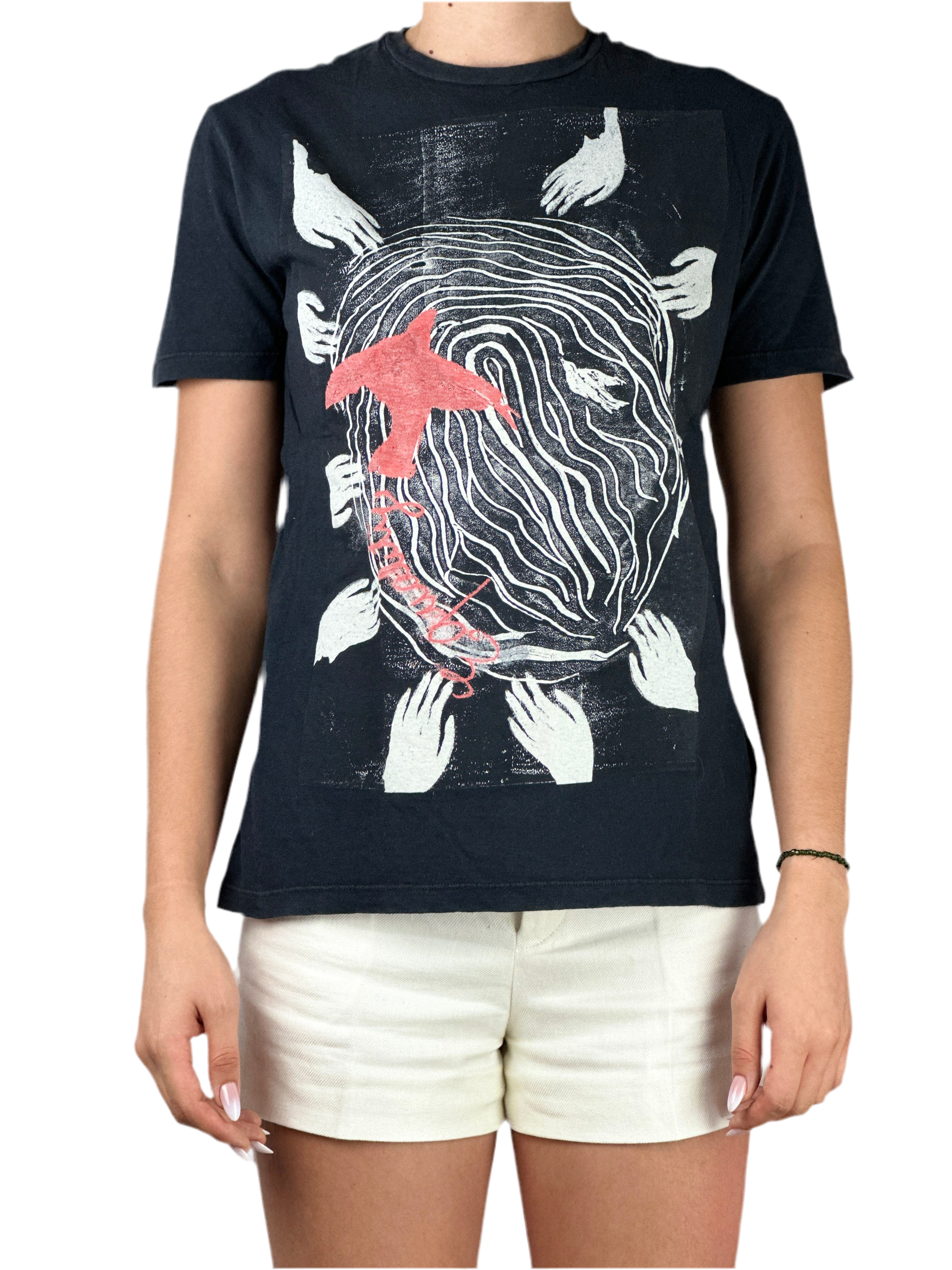 Dior black T-shirt with white design and red bird - size 34