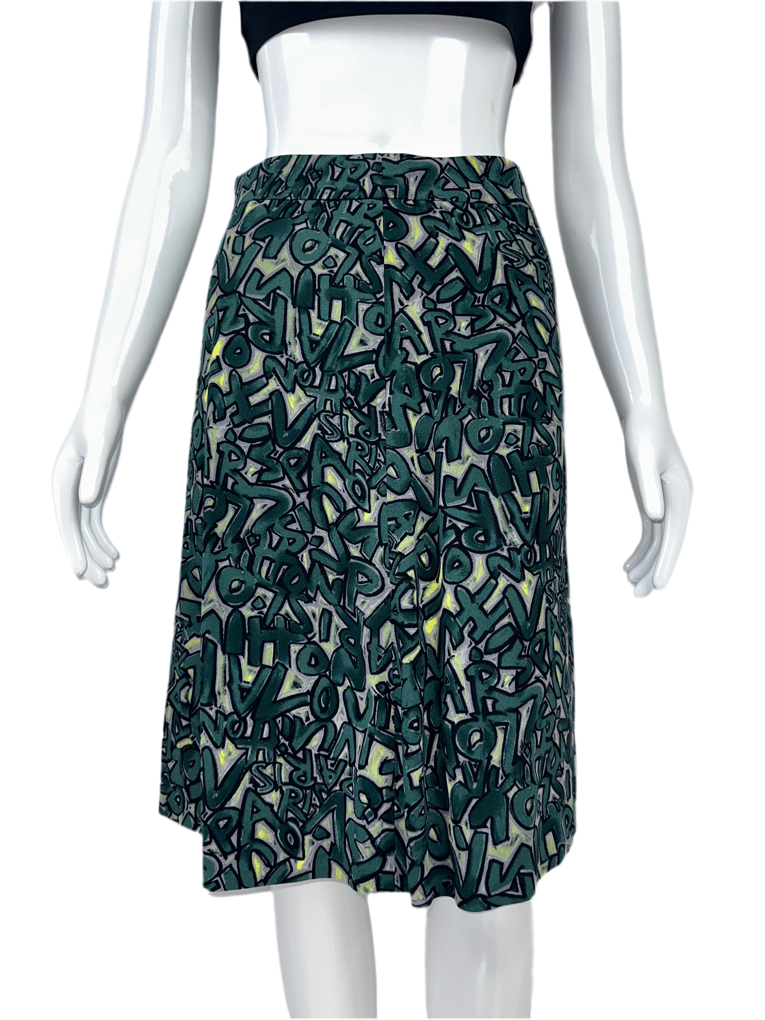 Louis Vuitton green/grey skirt with lettering - size 34