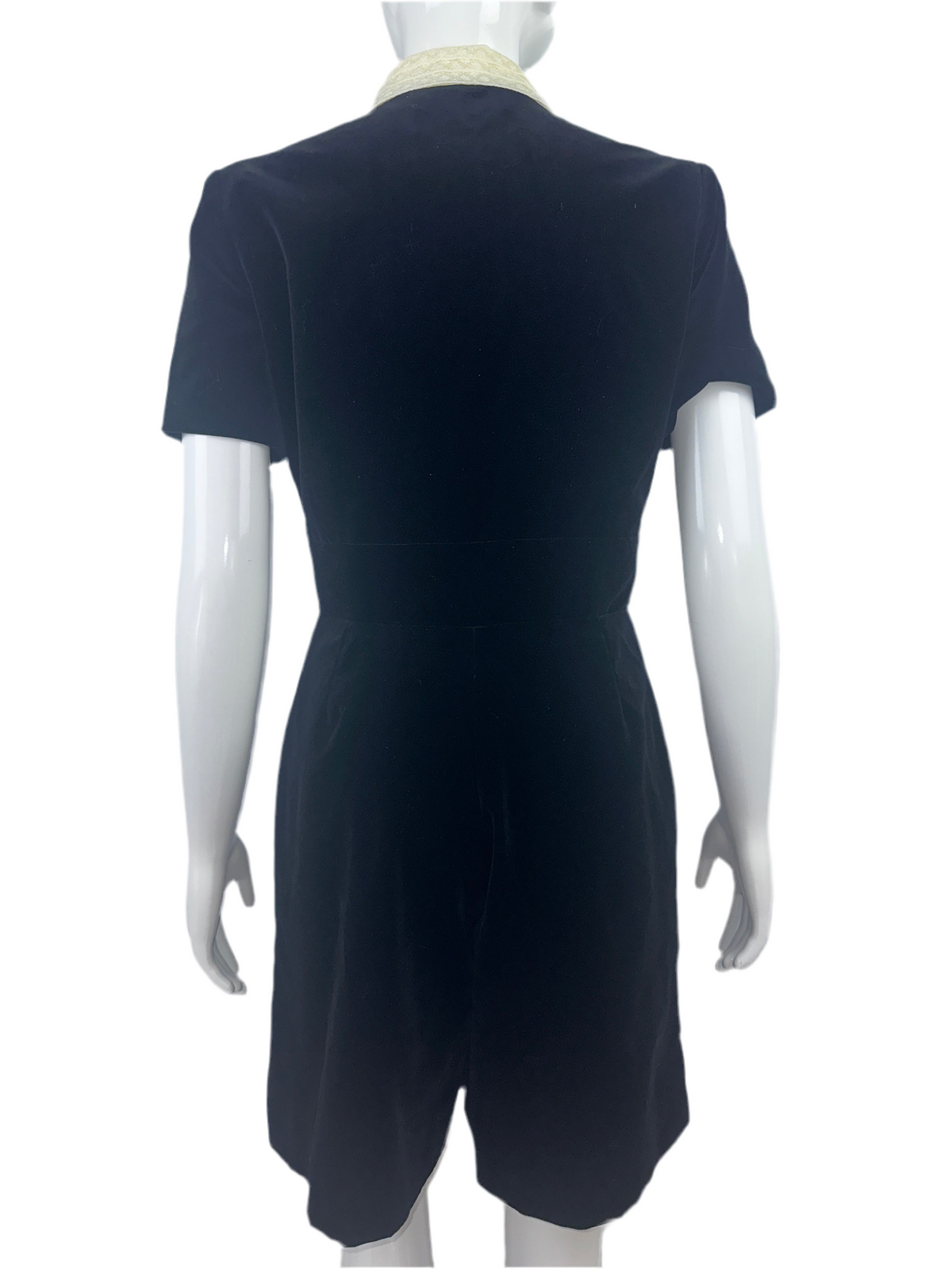 Dior black velvet-effect short jumpsuit, white collar - size 38