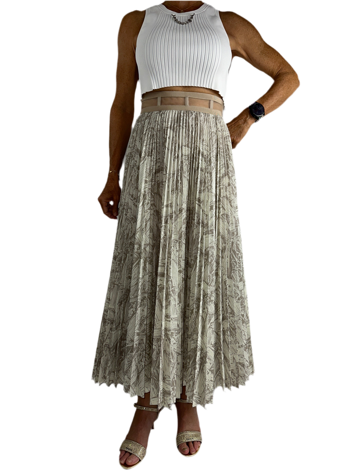 Dior cream pleated long skirt - size 34