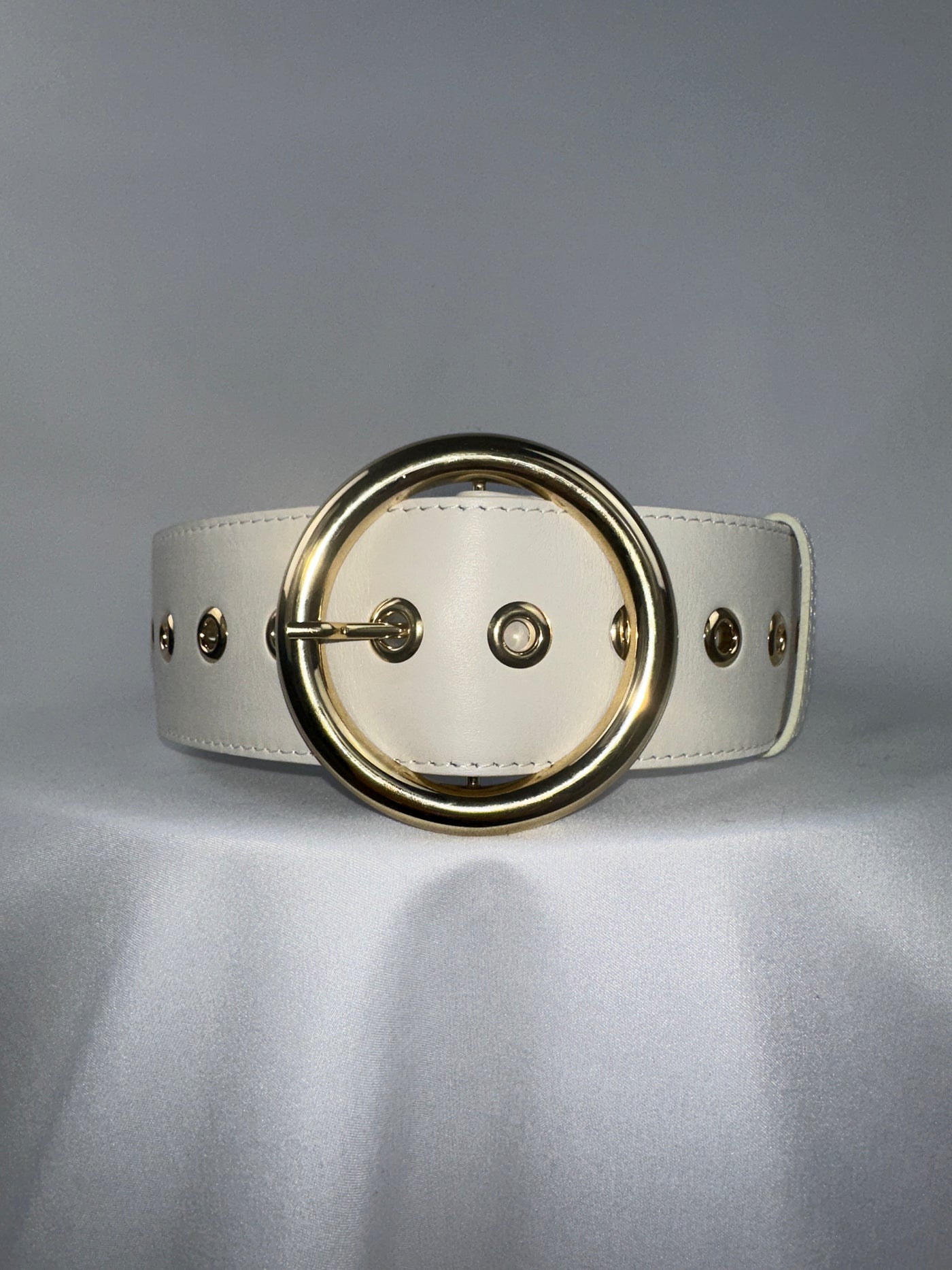 Elie Saab white belt with gold eyelets Avant Garde DXB