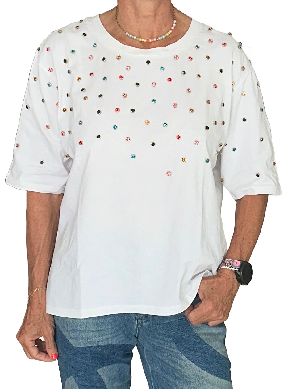 The Kooples tee shirt with multicolored rhinestones - size 38