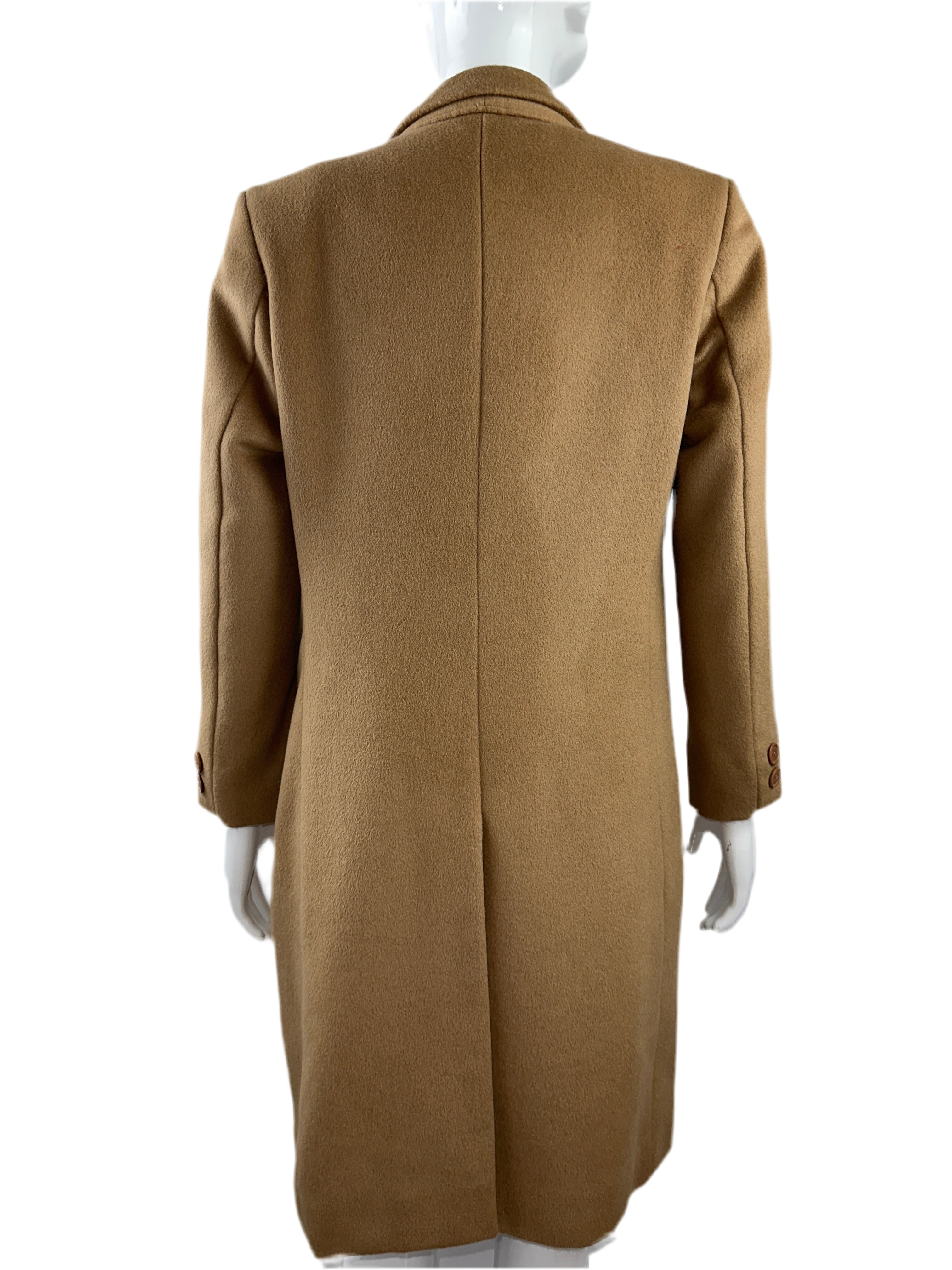 Made to measure light brown long coat with 3 buttons and side pockets - size 36