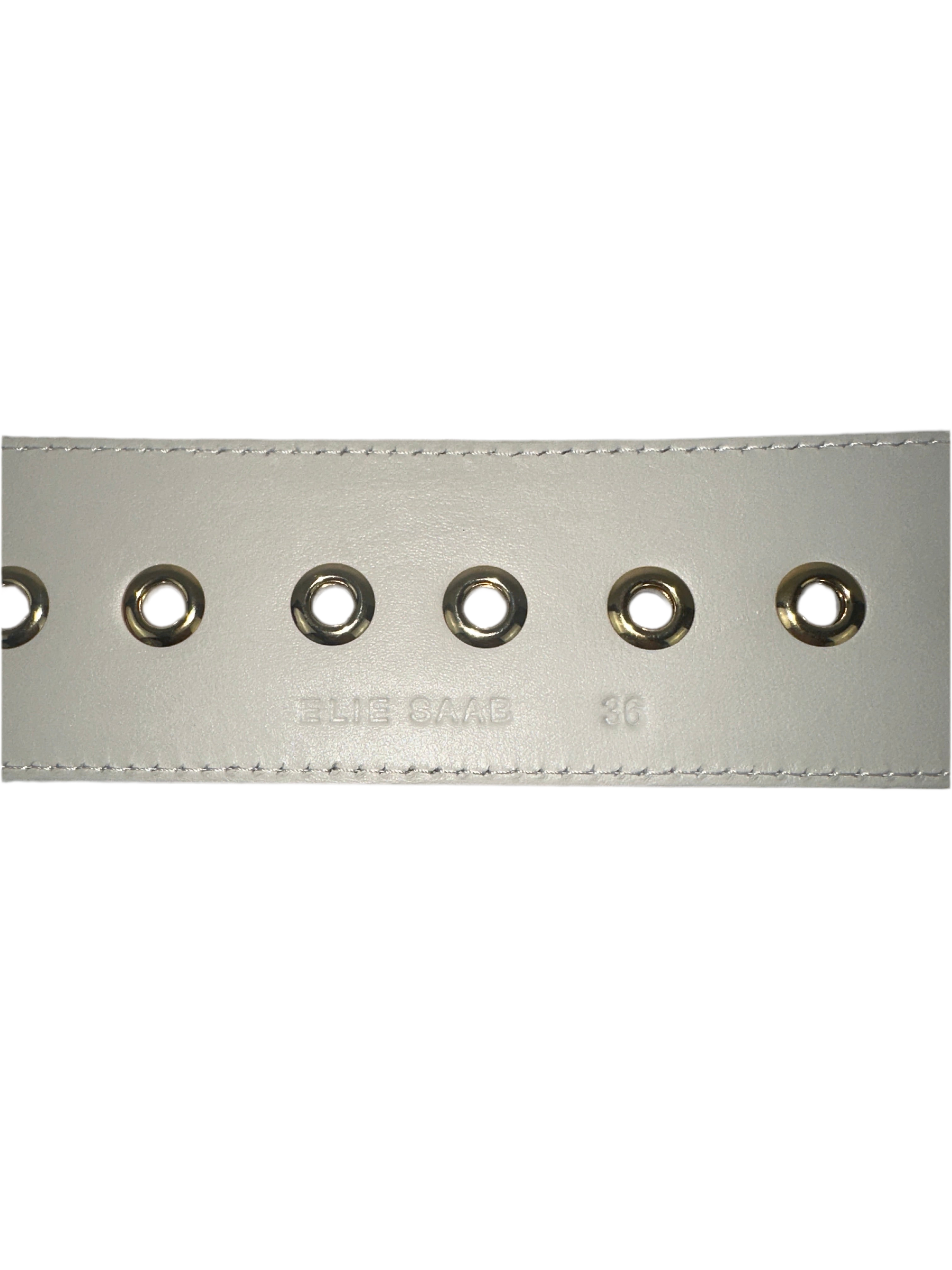 Elie Saab white belt with gold eyelets