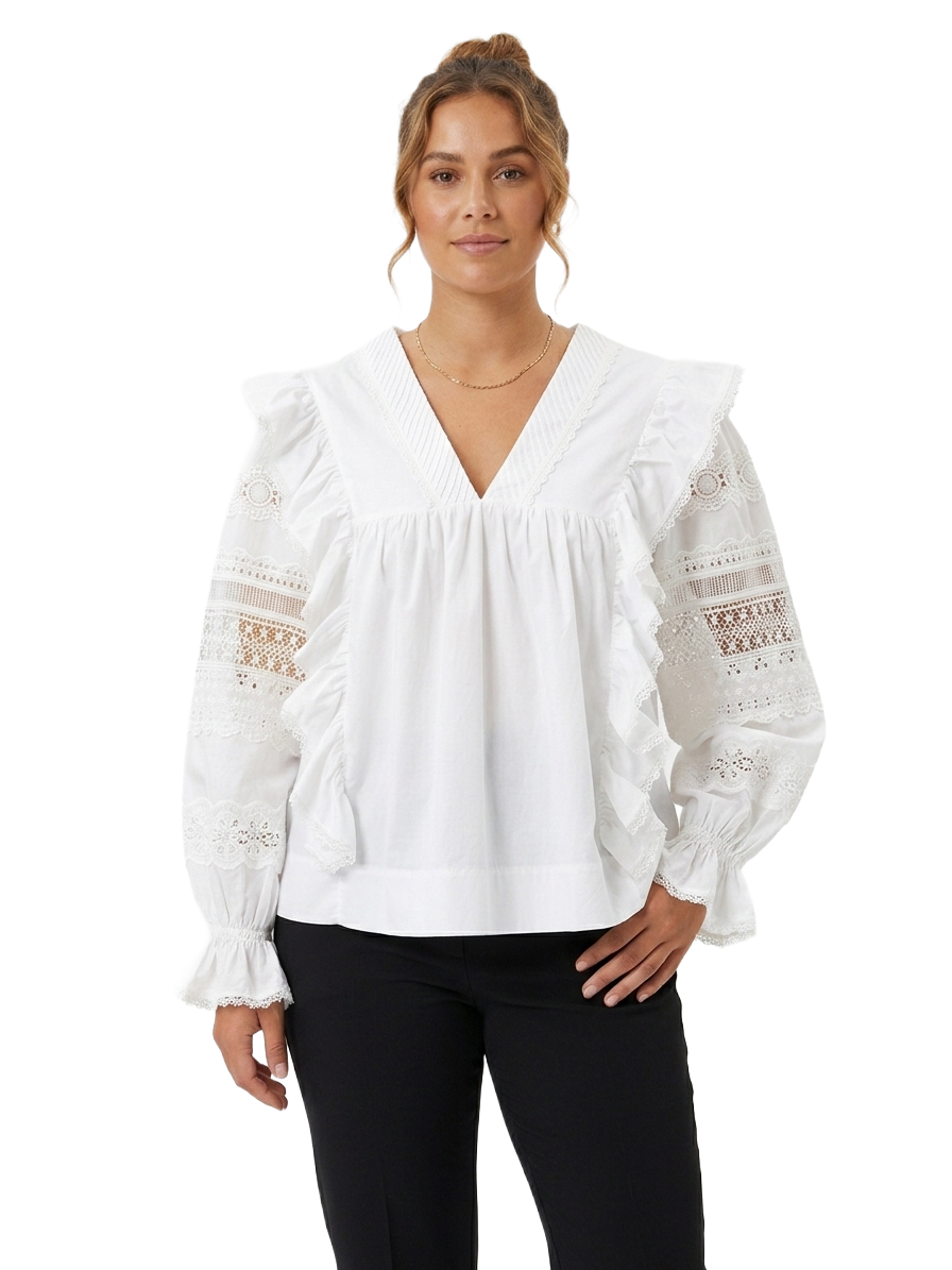 Lug Von Siga white lace ruffled cotton blouse - size 44