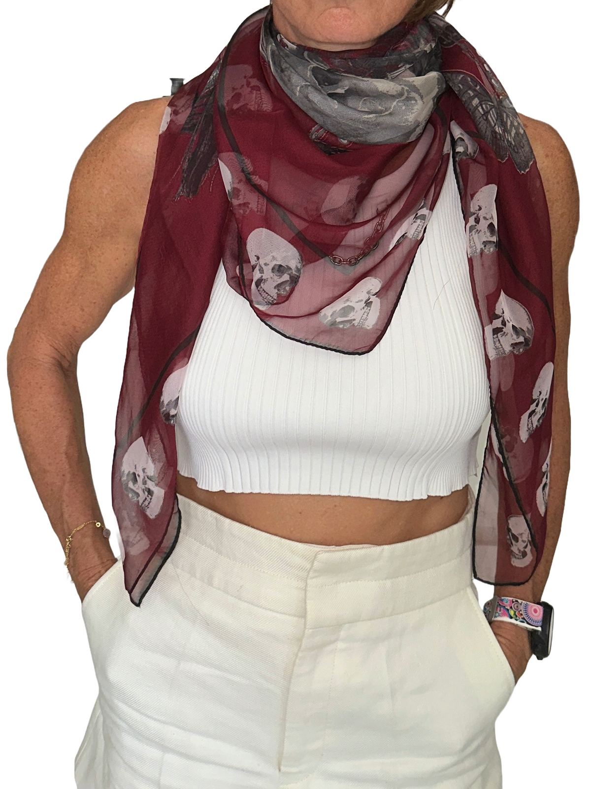 The Kooples burgundy skull scarf