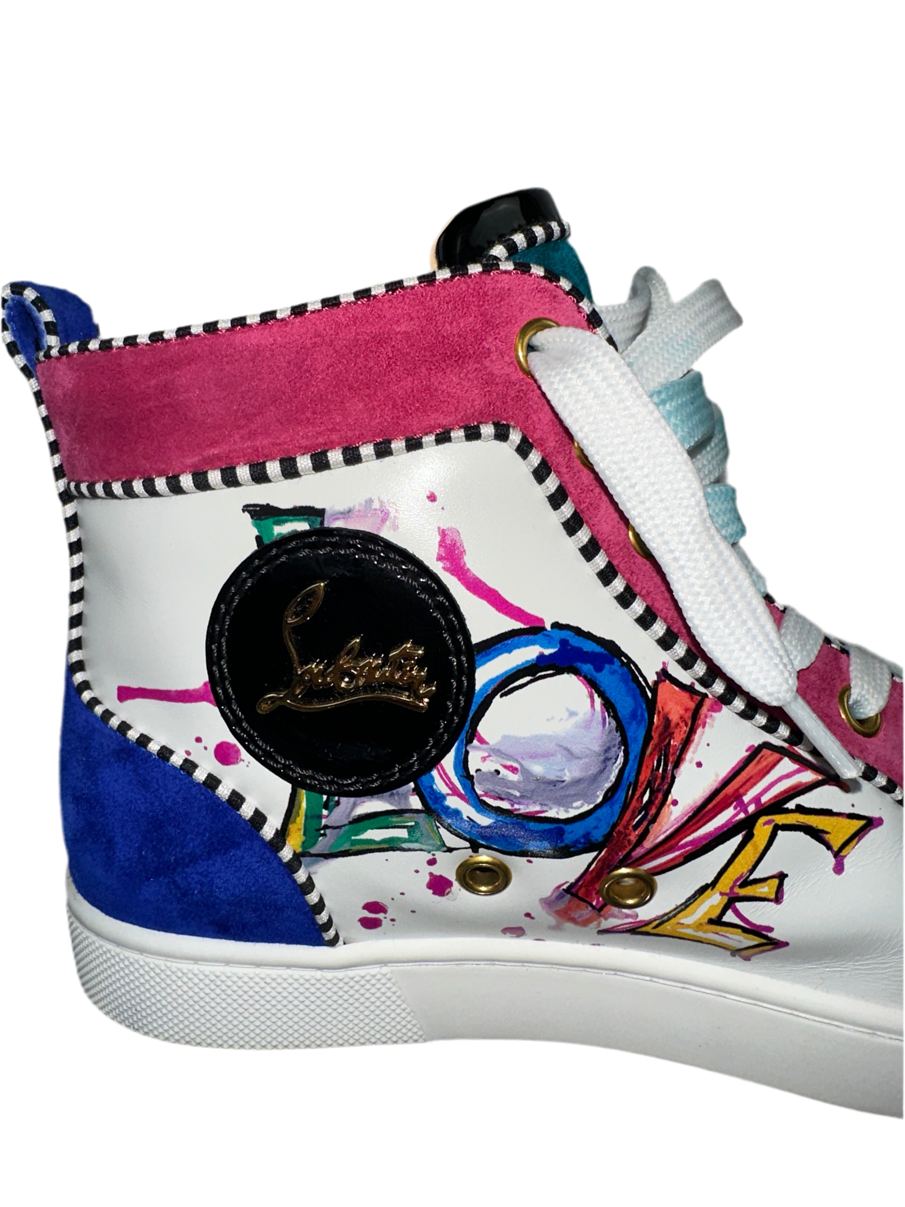 Louboutin multicolor leather & suede LOVE high sneakers - size 36
