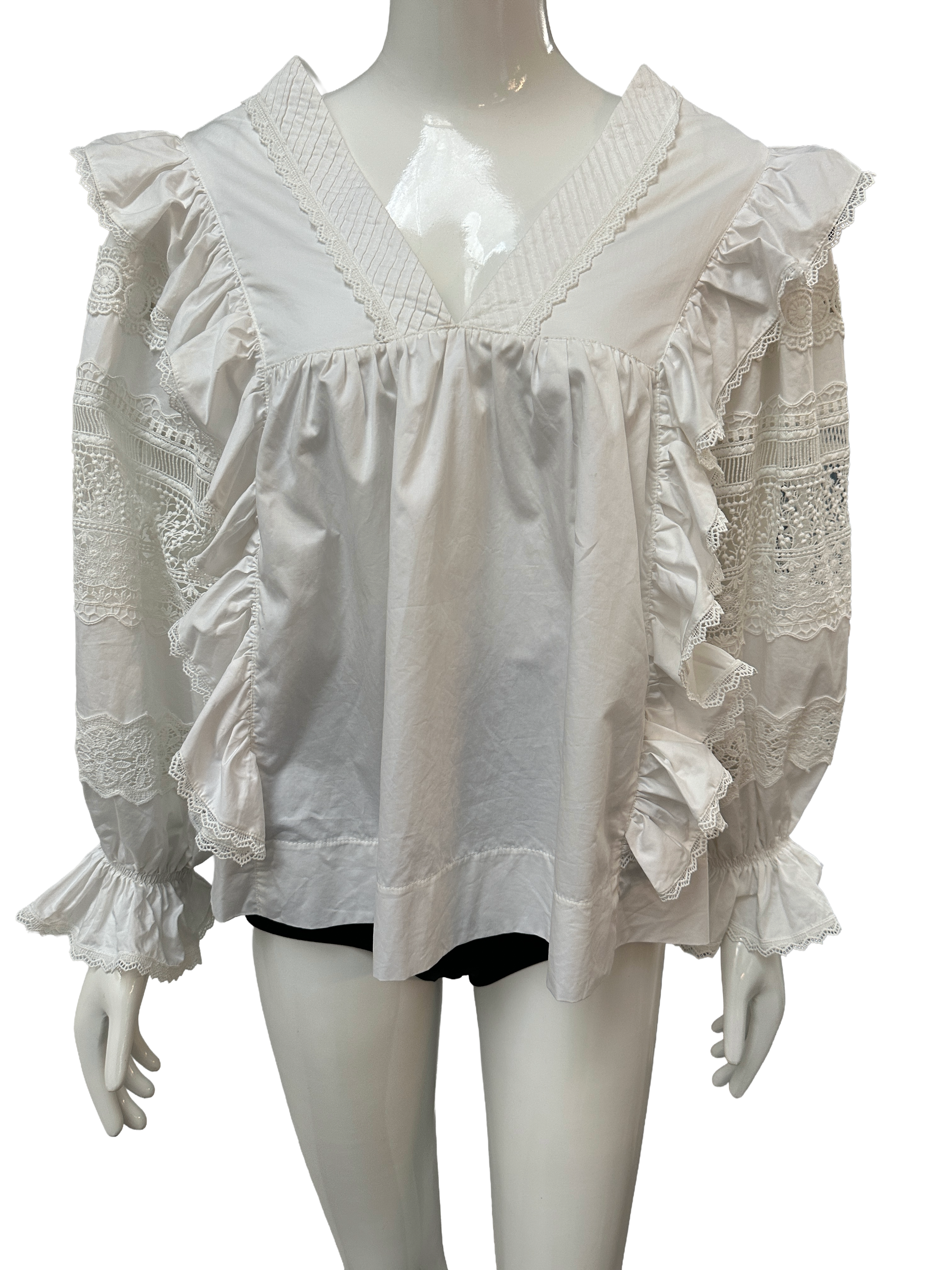 Lug Von Siga white lace ruffled cotton blouse - size 44