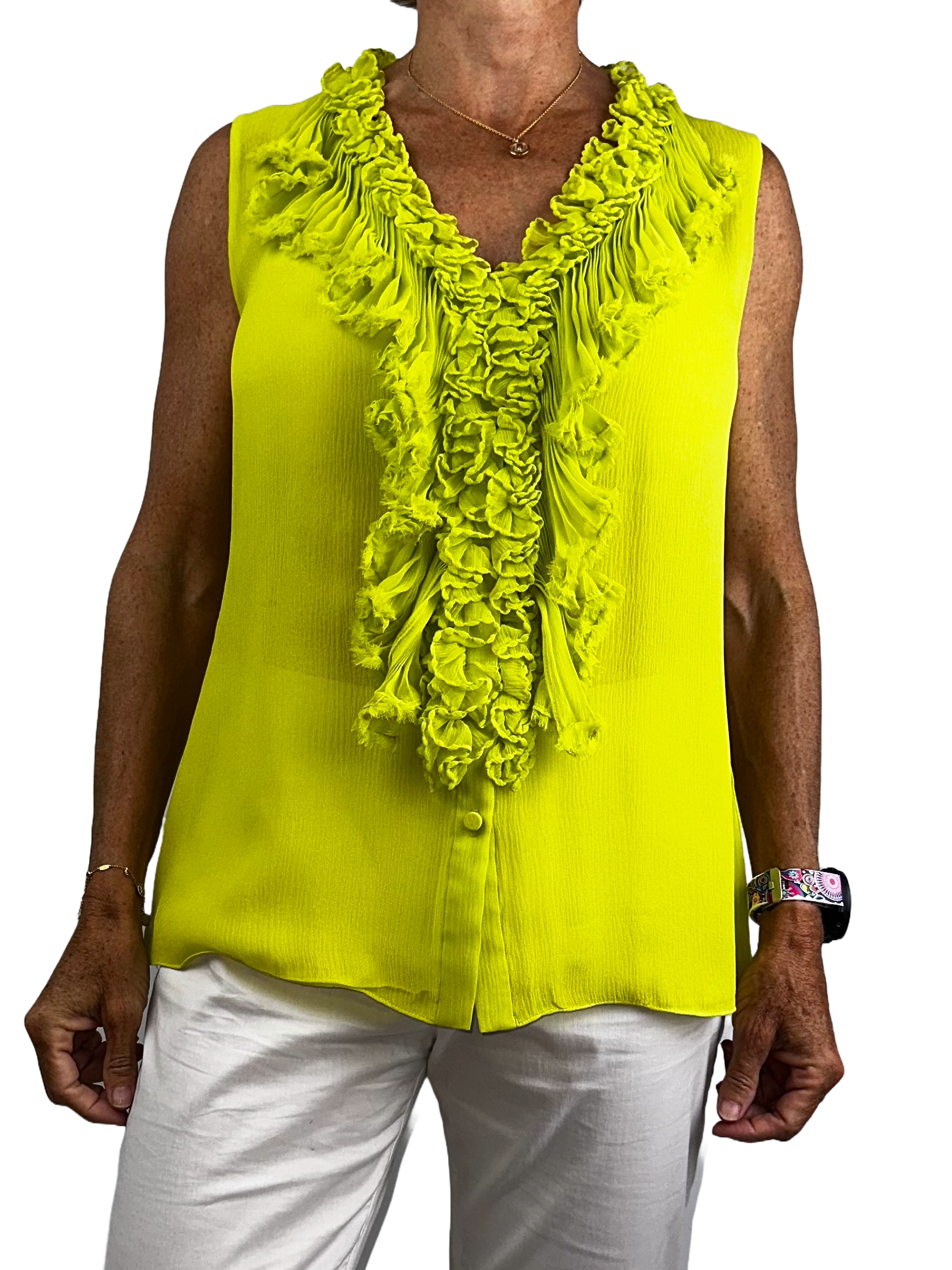 Oscar de la Renta green ruffled tee shirt - size 34