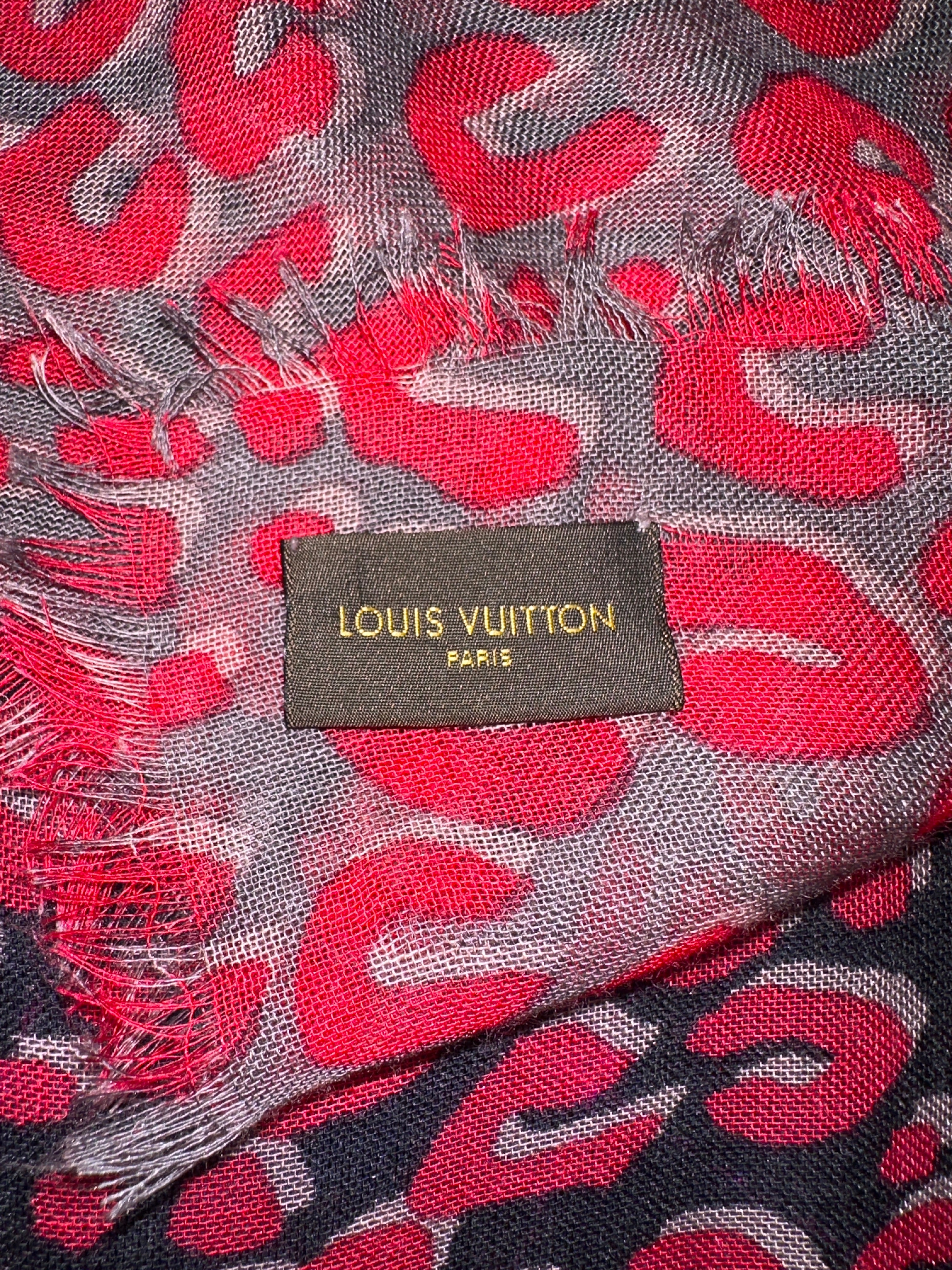 Louis Vuitton fuchsia/black leopard blurry print stole