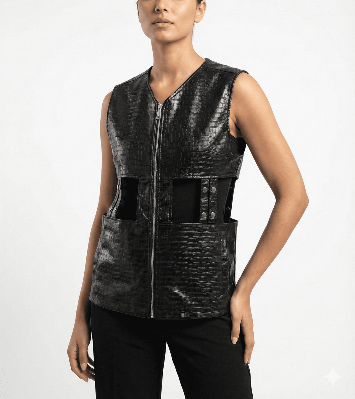 Black Sleeveless Biker Leather Vest - size M