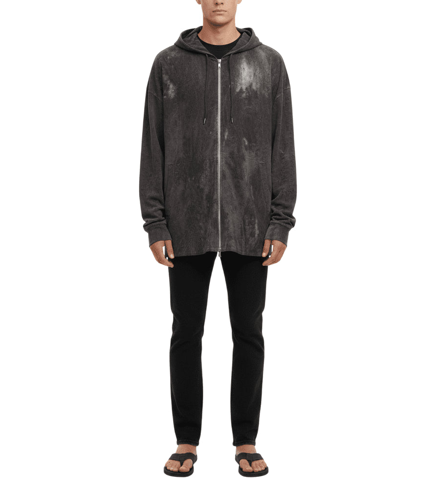 Charcoal Washed Open-Front Hooded Jacket - size M