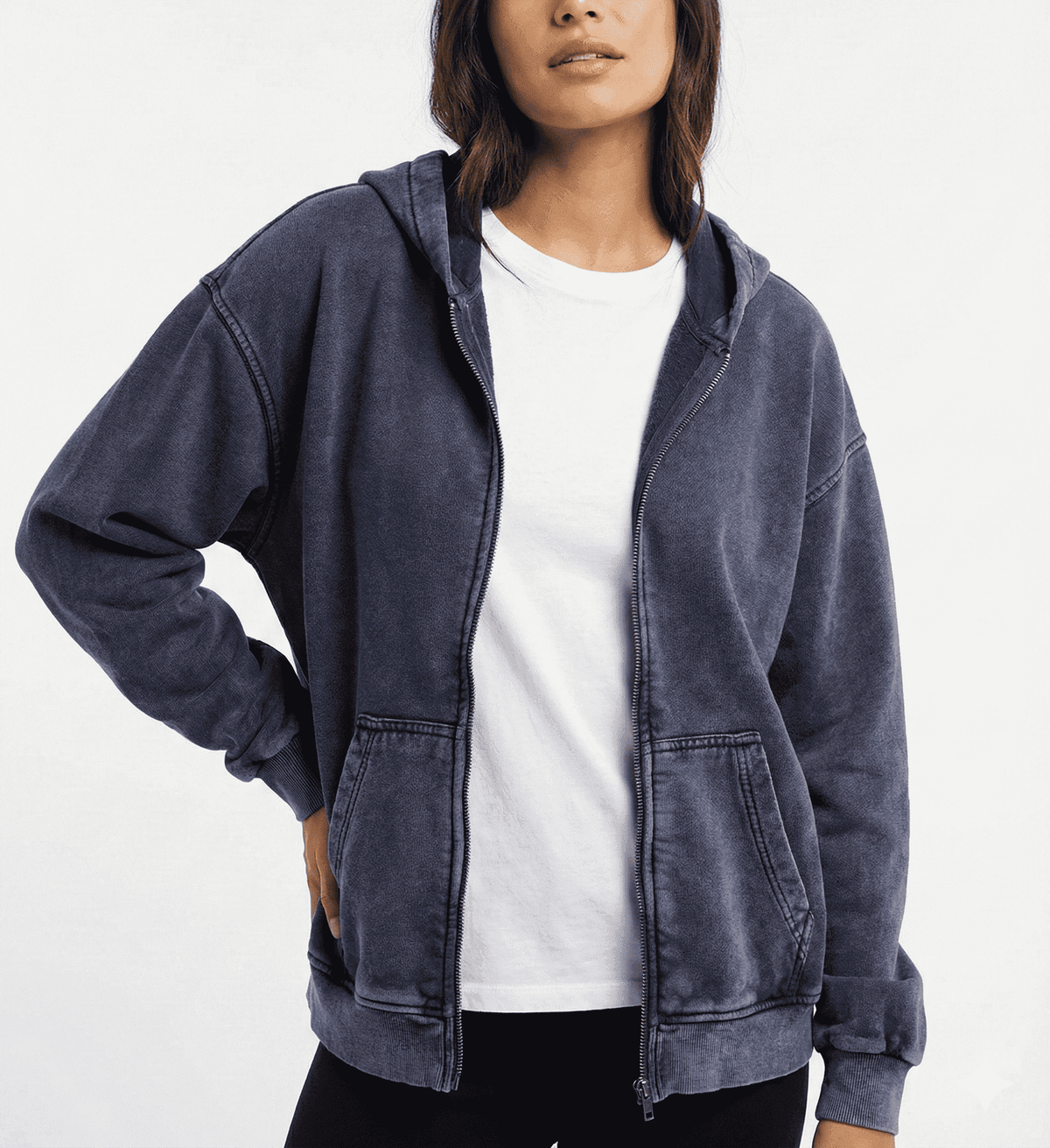 Washed Blue Zip-Up Hooded Sweatshirt - size M
