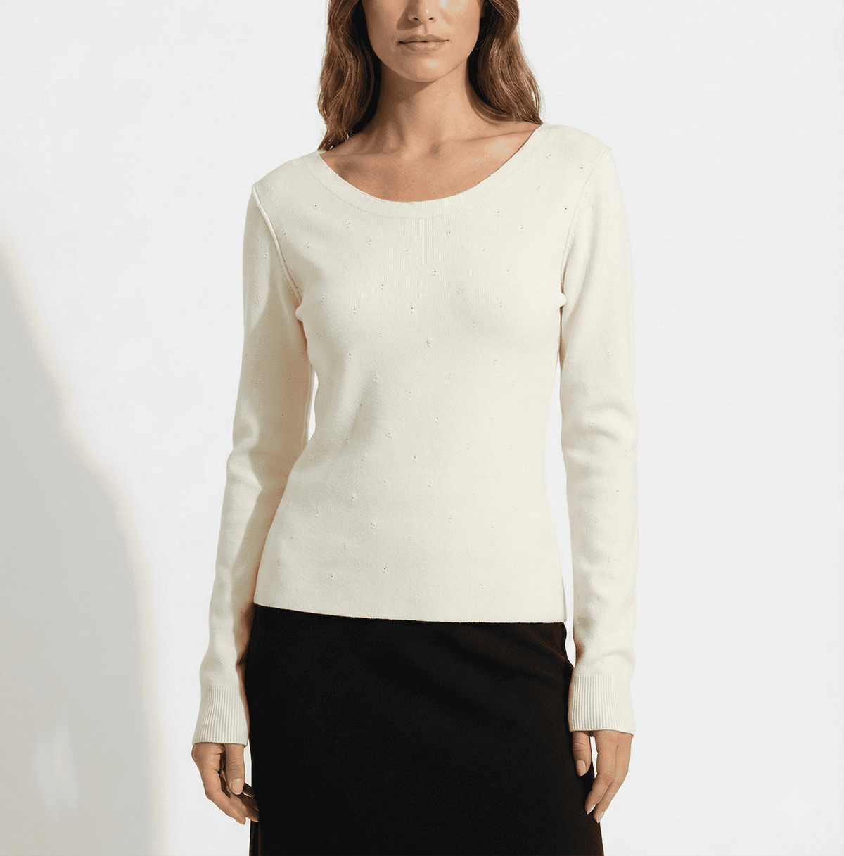 Ivory Cropped Long-Sleeve Knit Top - size M