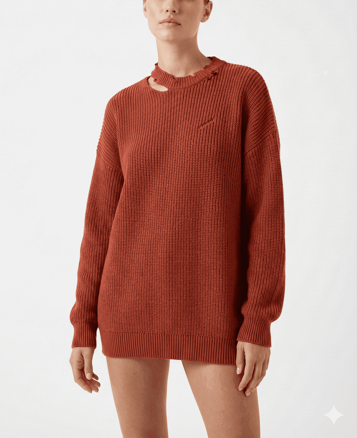 Rust Orange Crewneck Classic Knit Sweater - size M