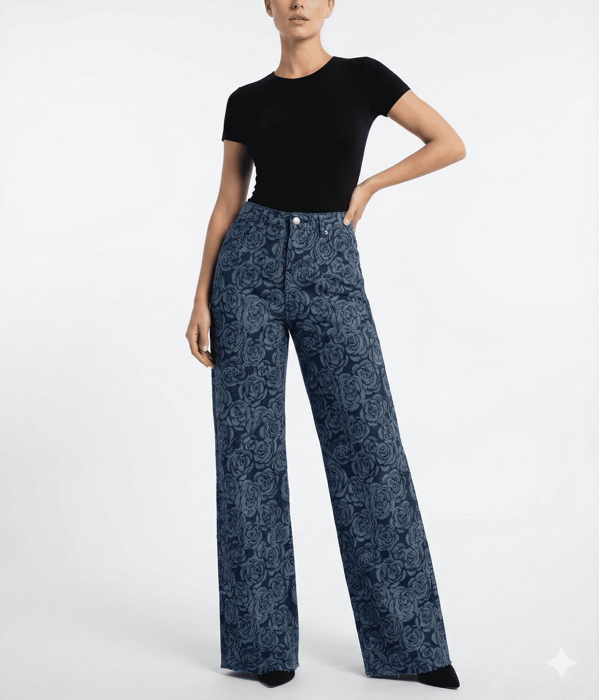 Blue Jacquard Floral Fabric trousers - size M