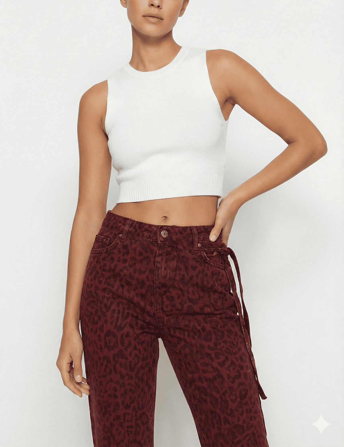 Maroon with Black Print Casual Wear Jeans - size L