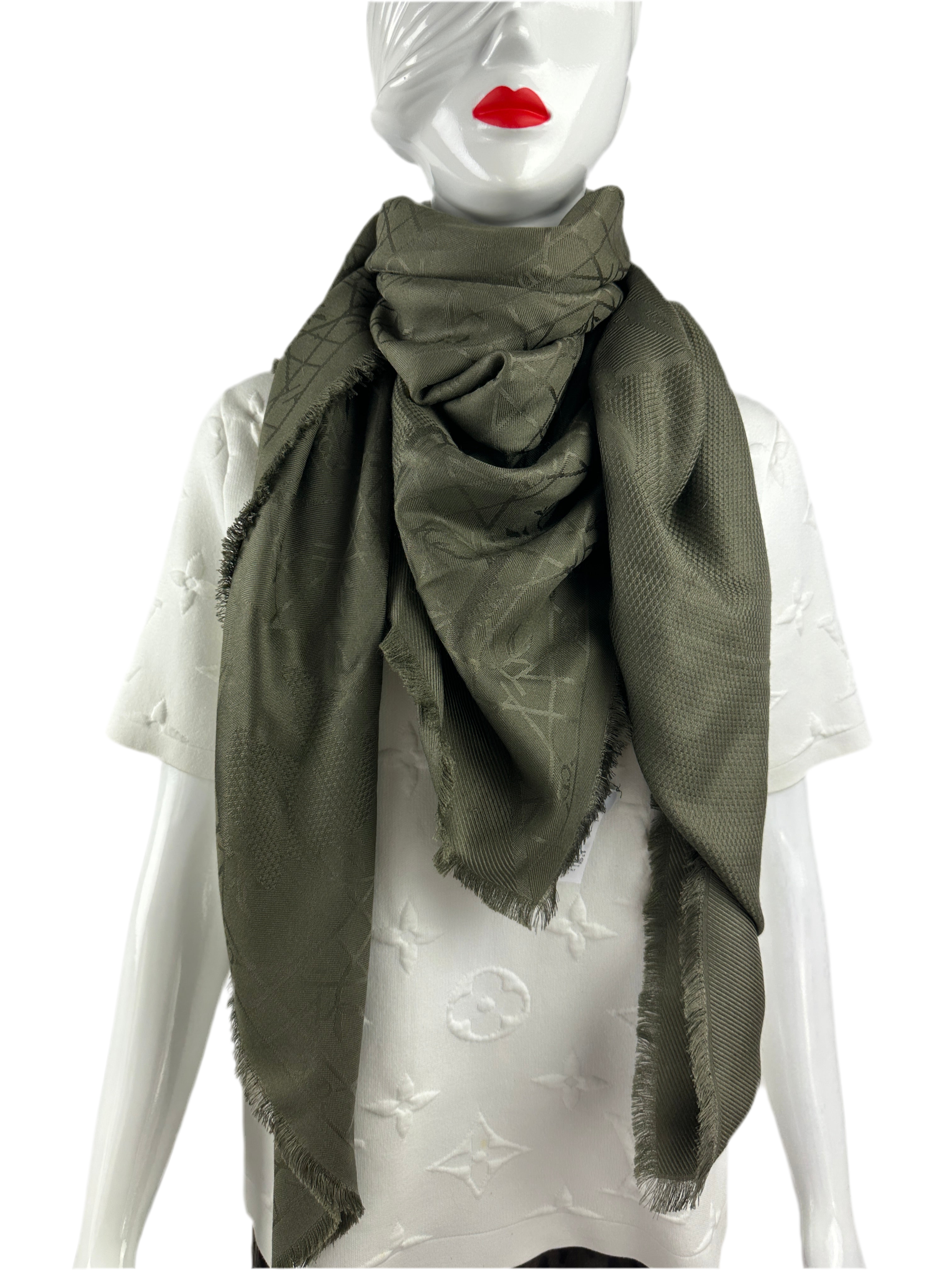 Dior shawl muffler canage silk wool women's kaki