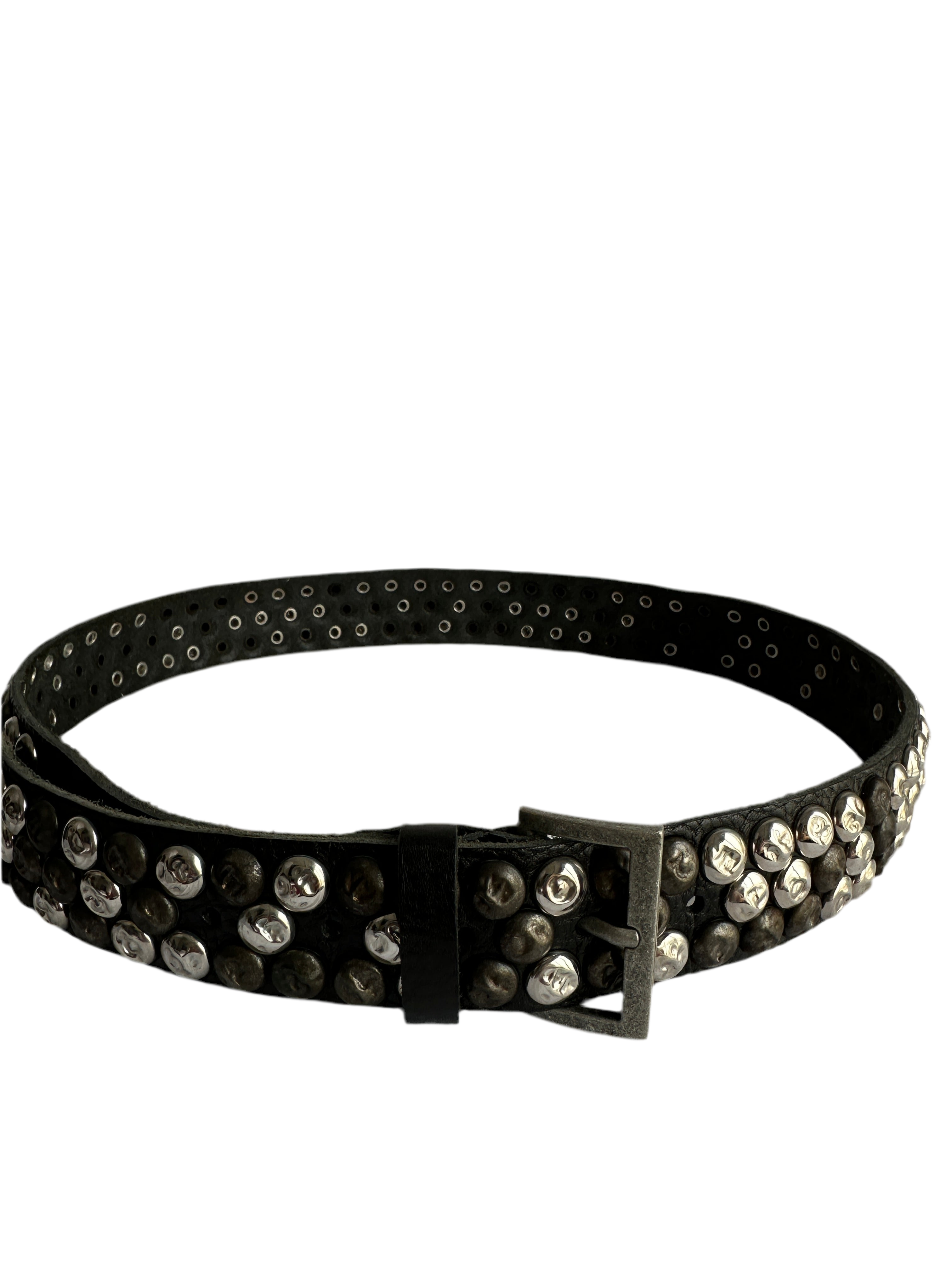 Zadig & Voltaire leather studded belt with circular rivet