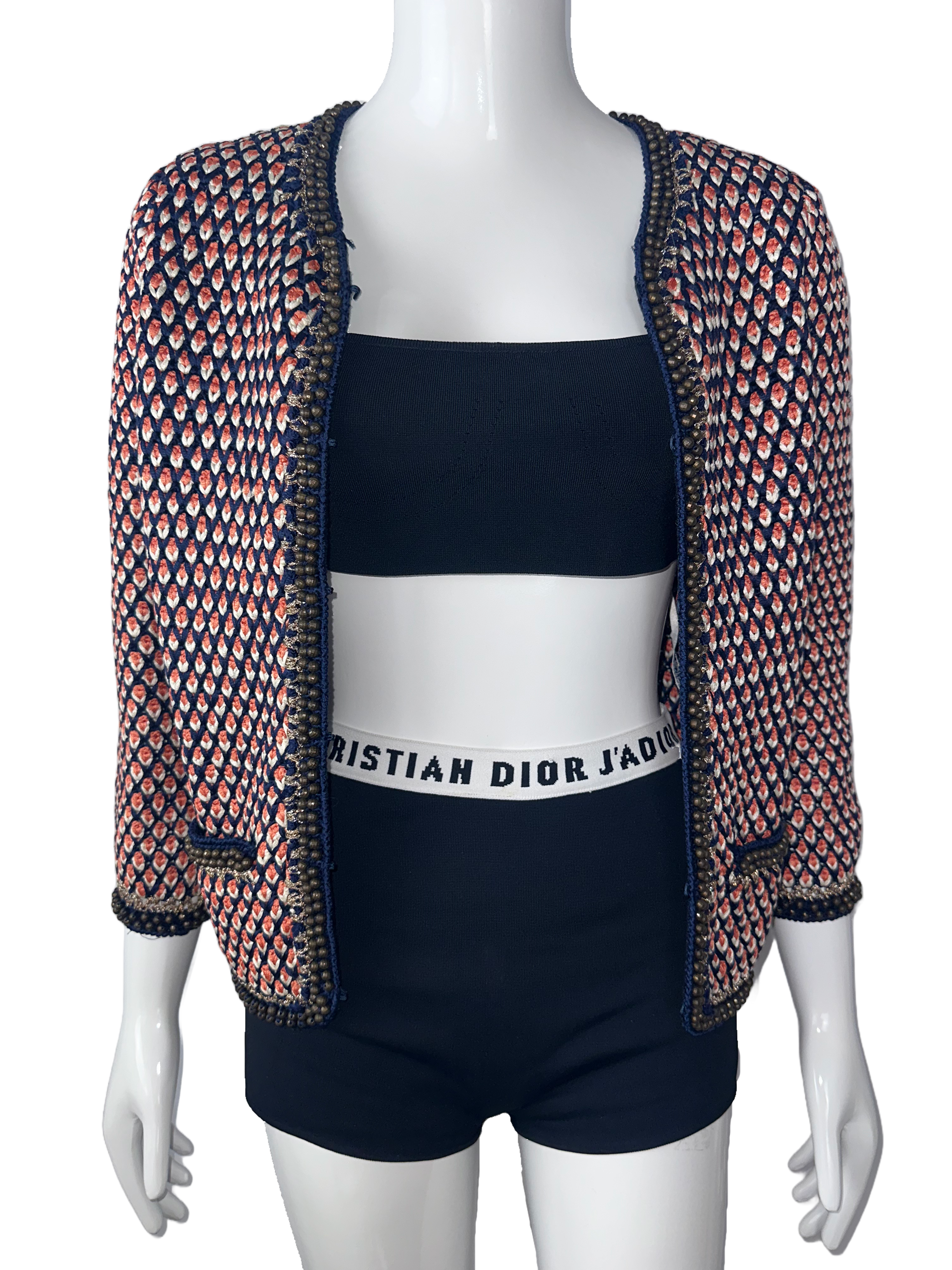 Oscar de la Renta blue orange white cardigan - size 36