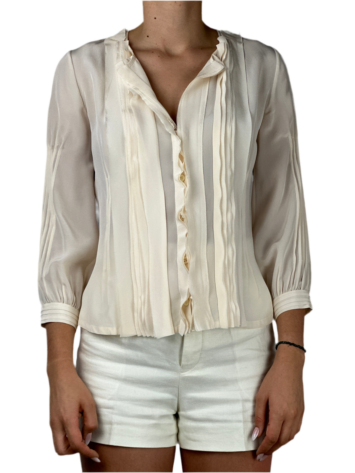 Oscar de la Renta beige silk blouse with vertical pleats - size 38